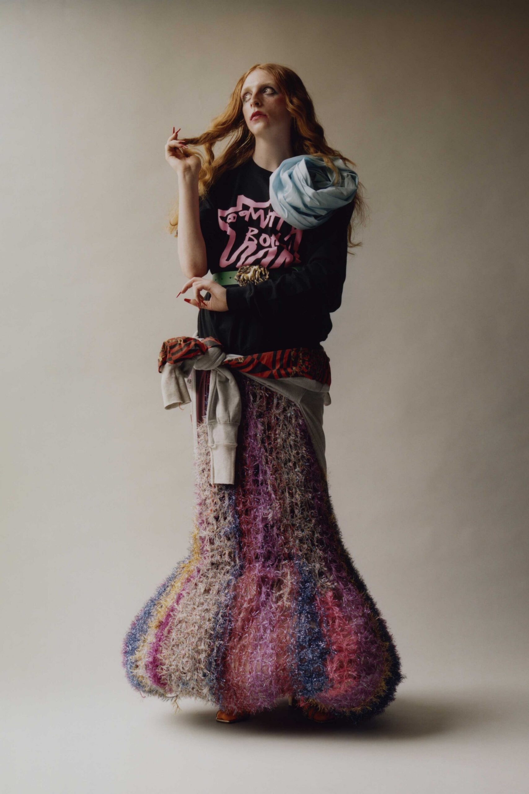 multi cotton fitted flared tiered maxi skirt