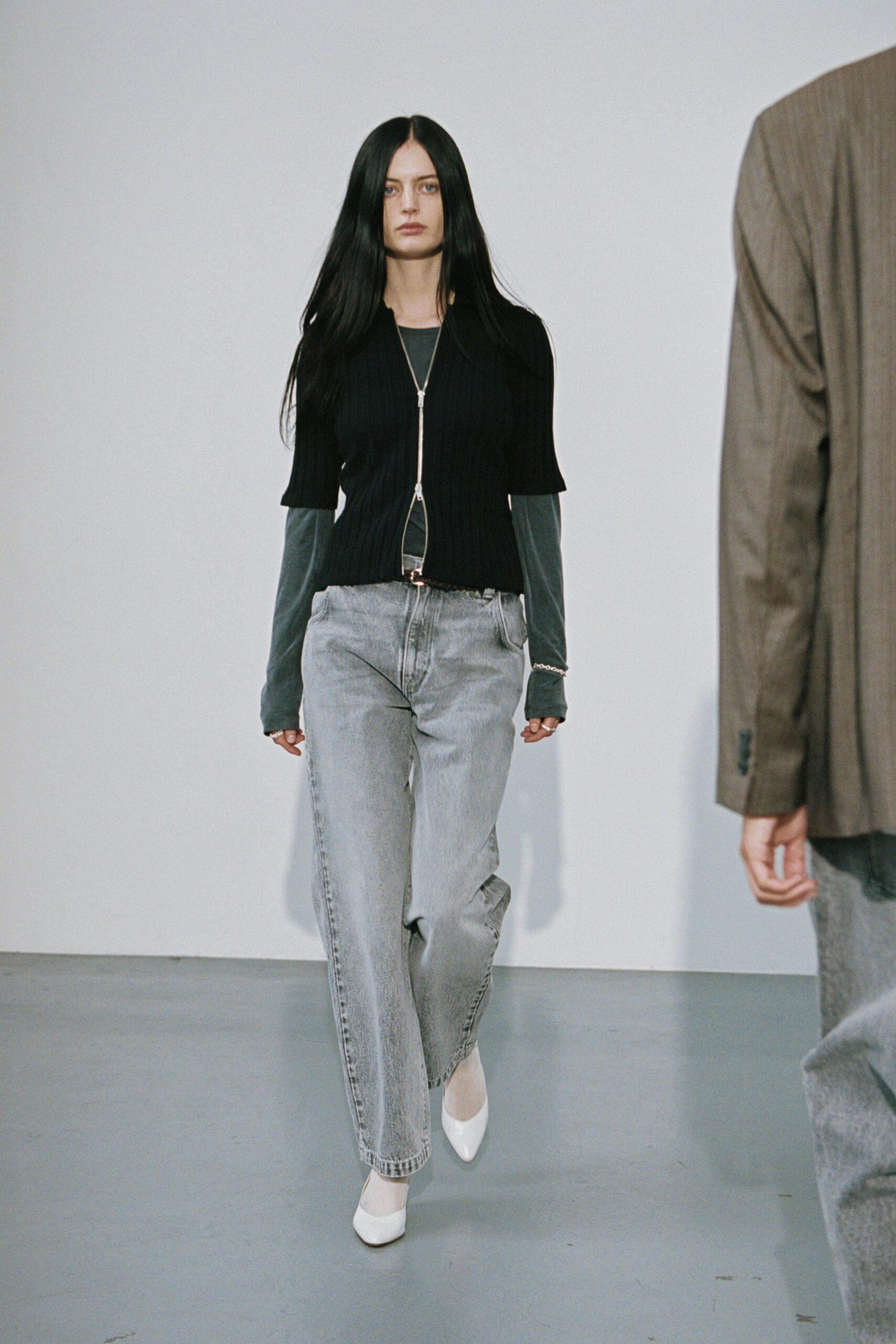 gray denim relaxed straight-leg jeans