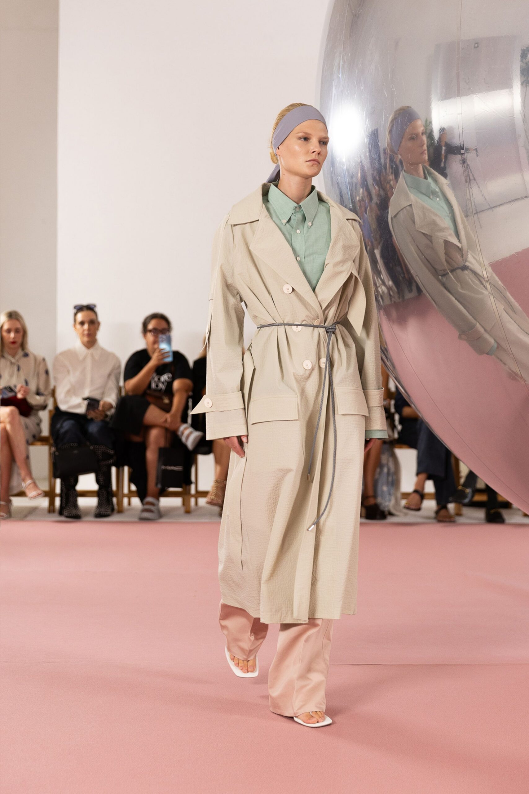 ivory belted double-breasted trench coat