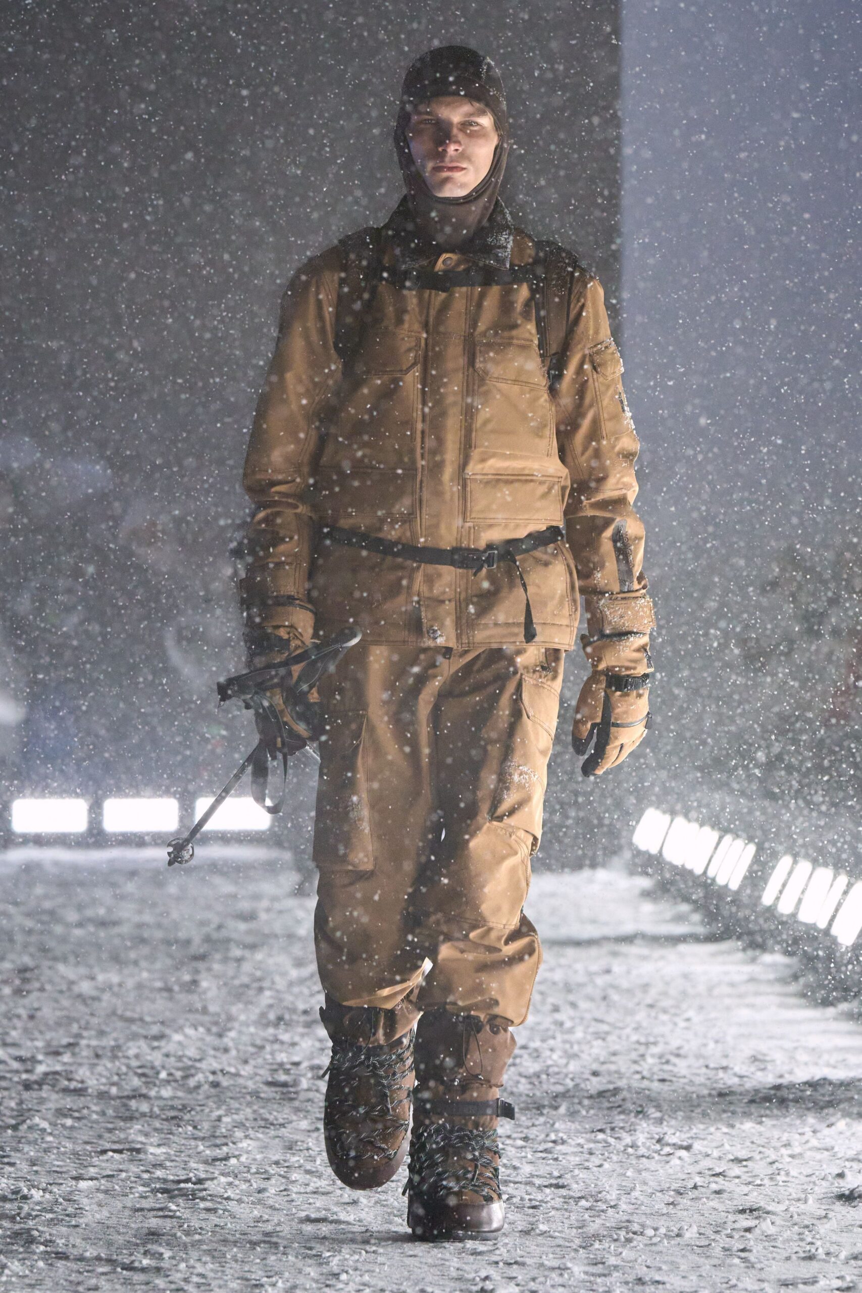 brown cotton jumpsuit with boots