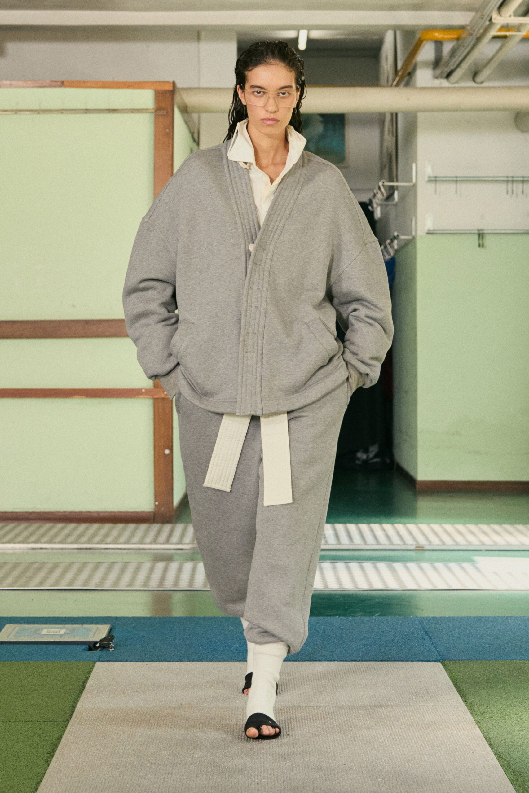gray oversized jacket and pants