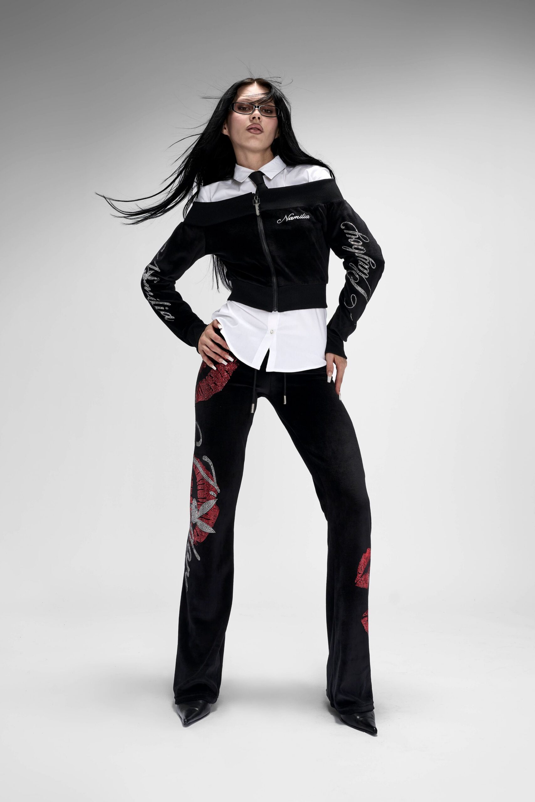 black velvet fitted flared pants