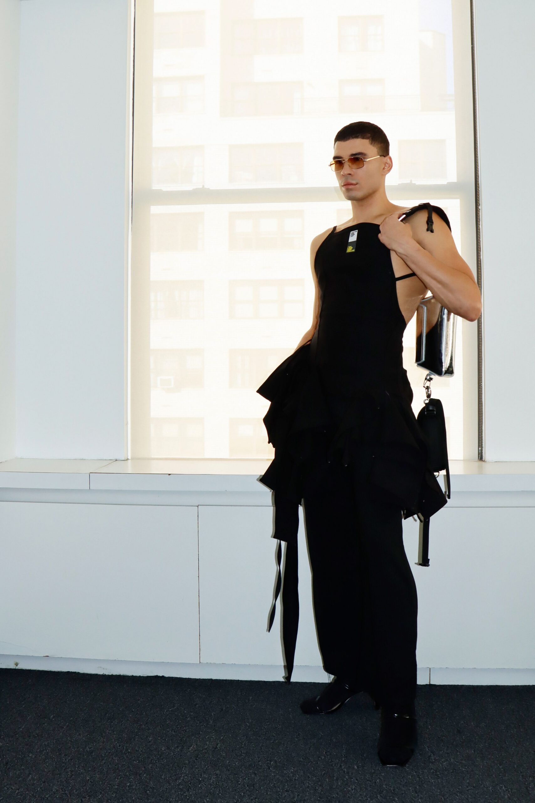 black fitted ruffled dress