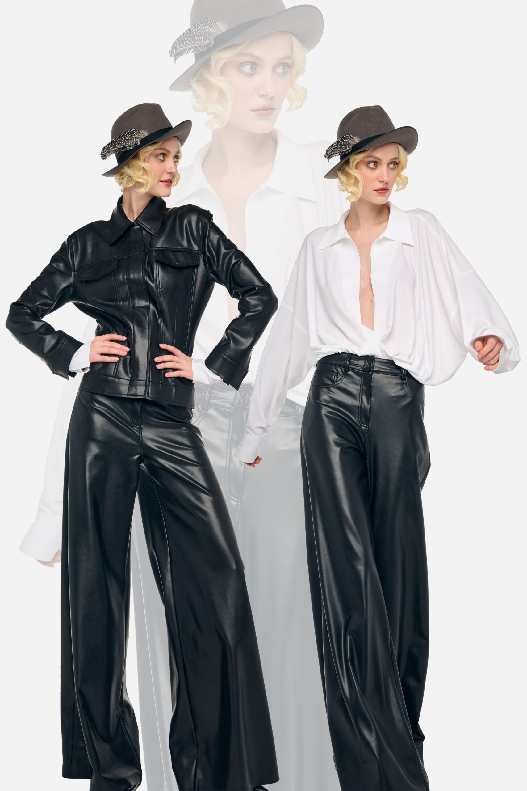 black leather jacket and white shirt