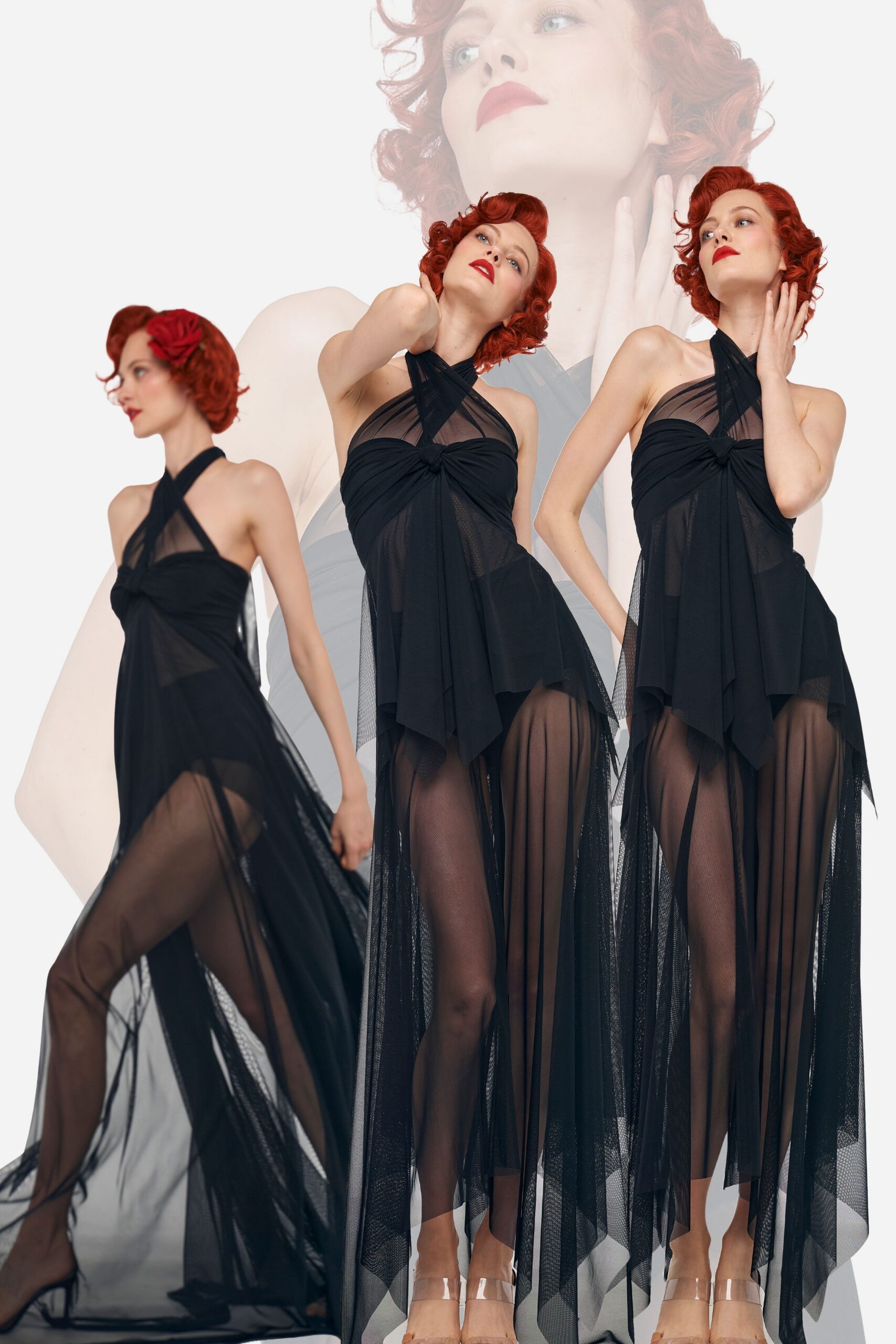 black sheer halter dress