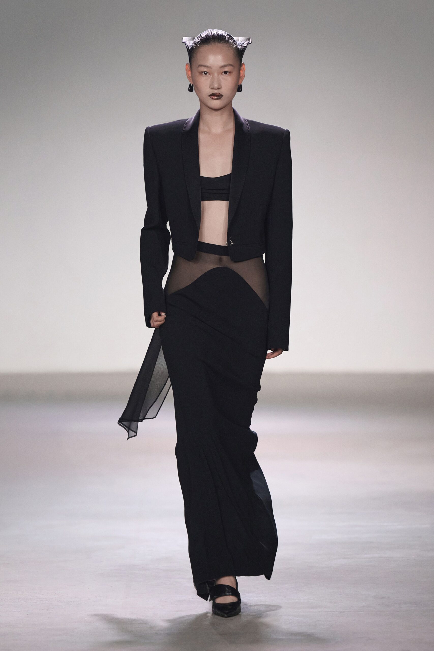 black fitted gown with blazer