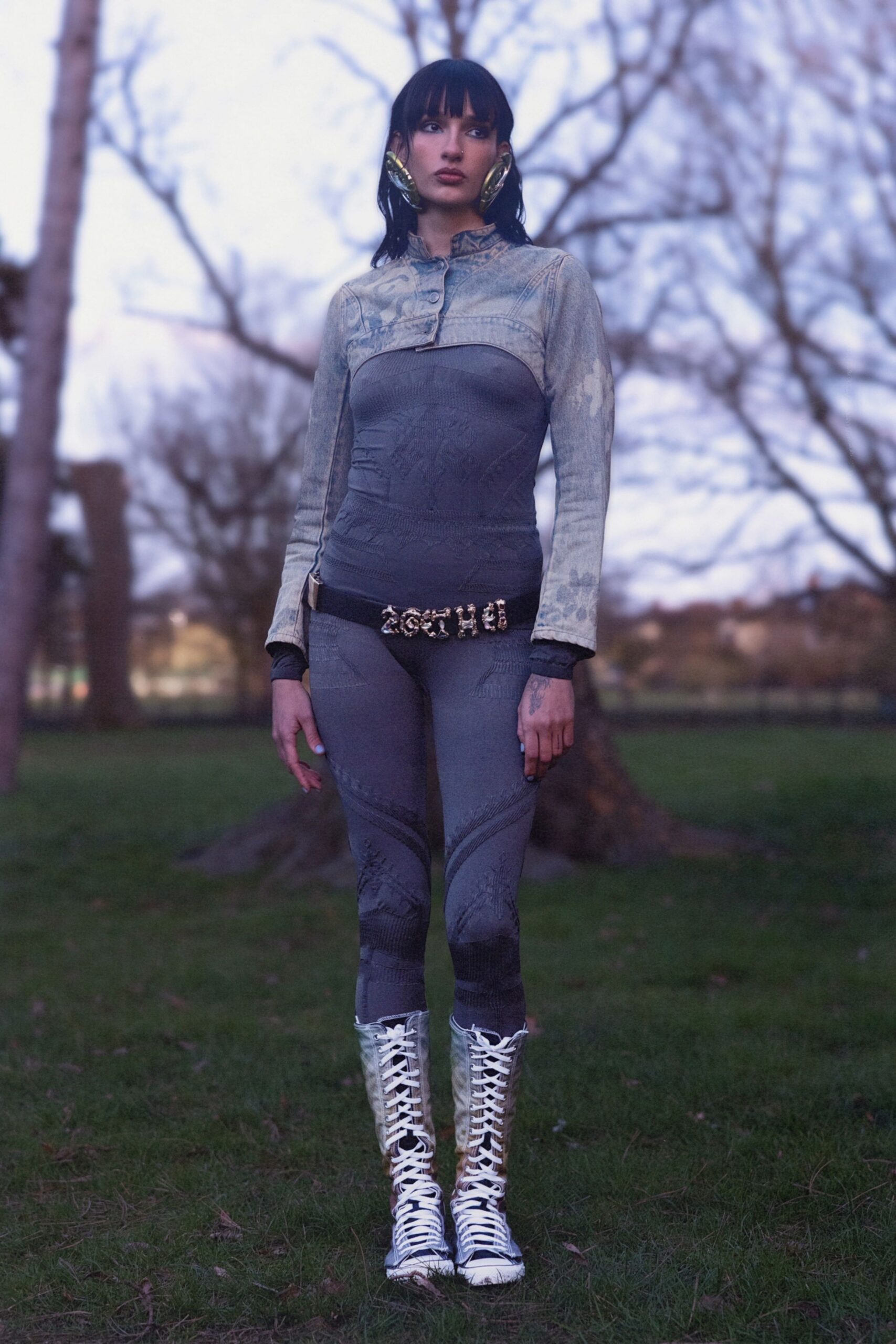gray denim fitted distressed leggings