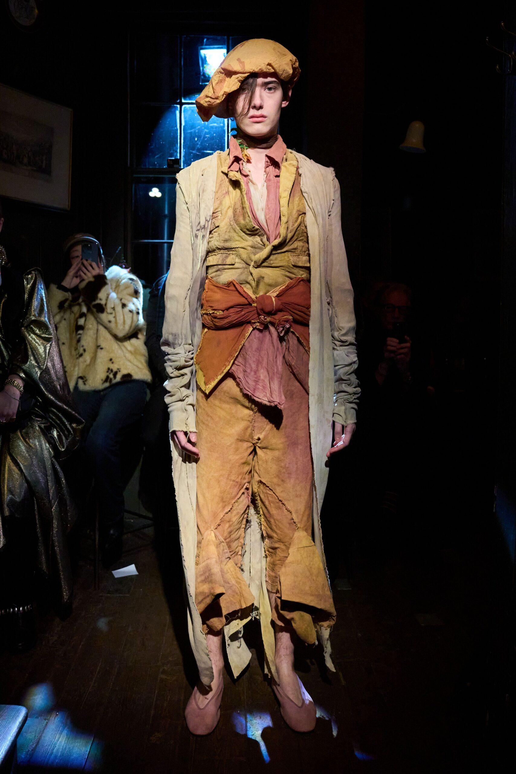 beige coat with layered shirt