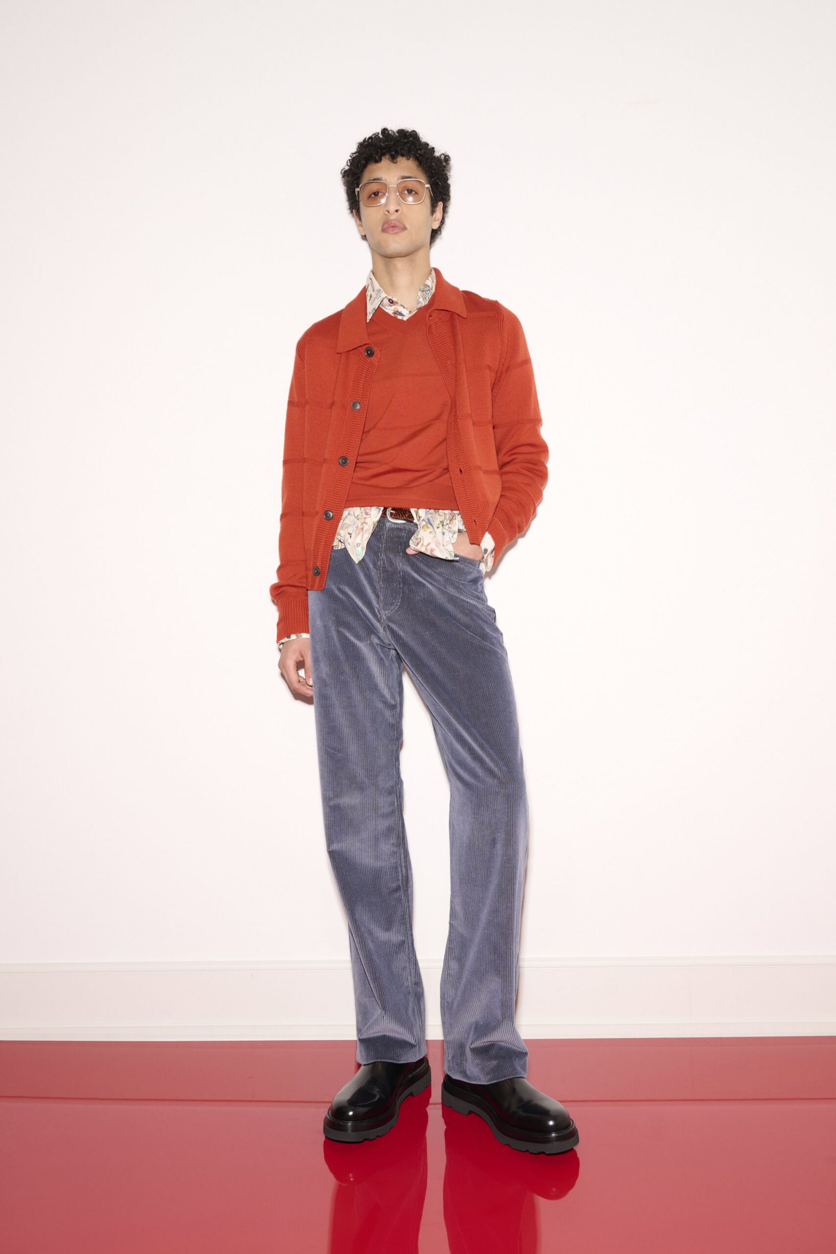 orange cotton long-sleeve collared fitted buttoned jacket