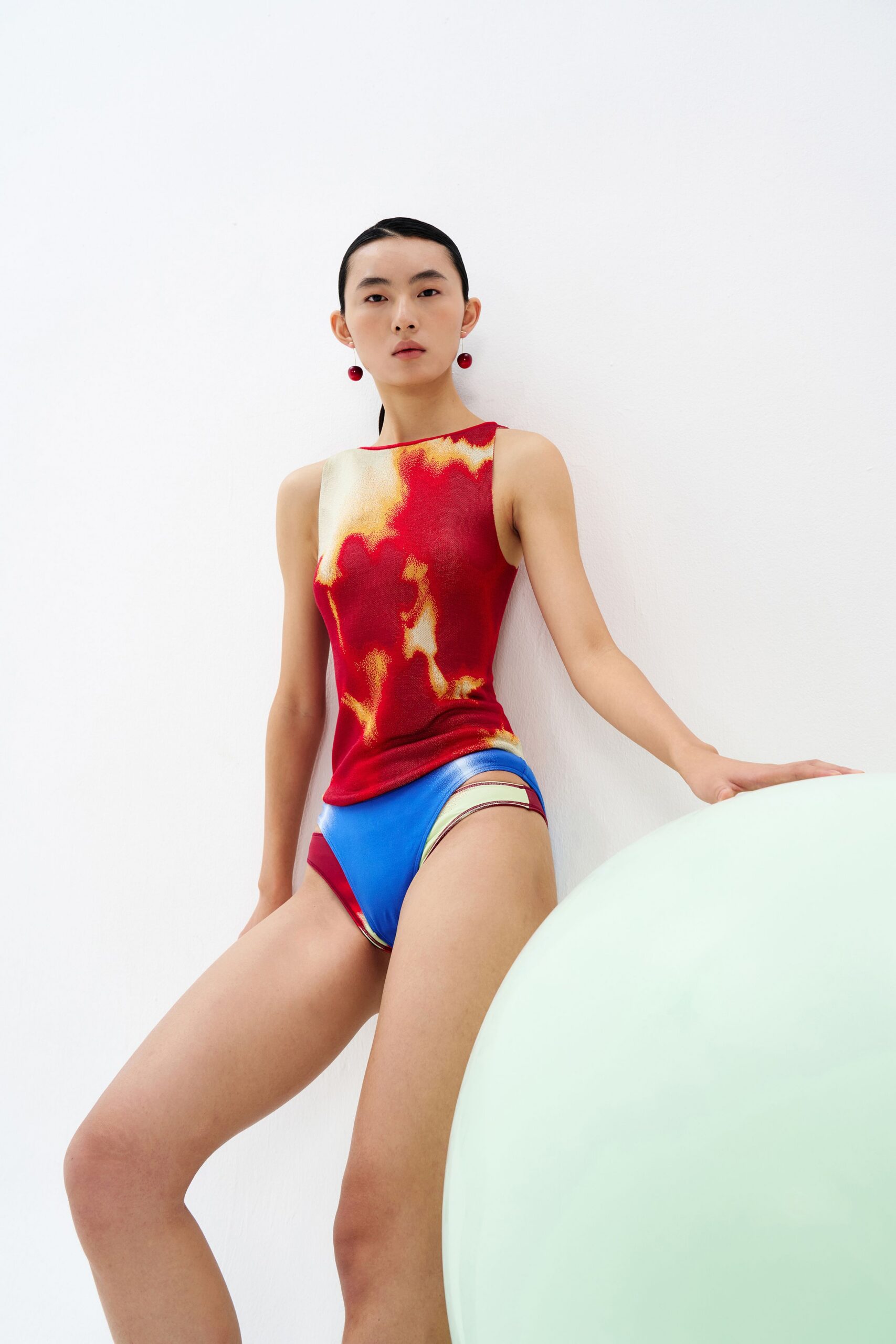 blue neoprene sleeveless fitted bikini