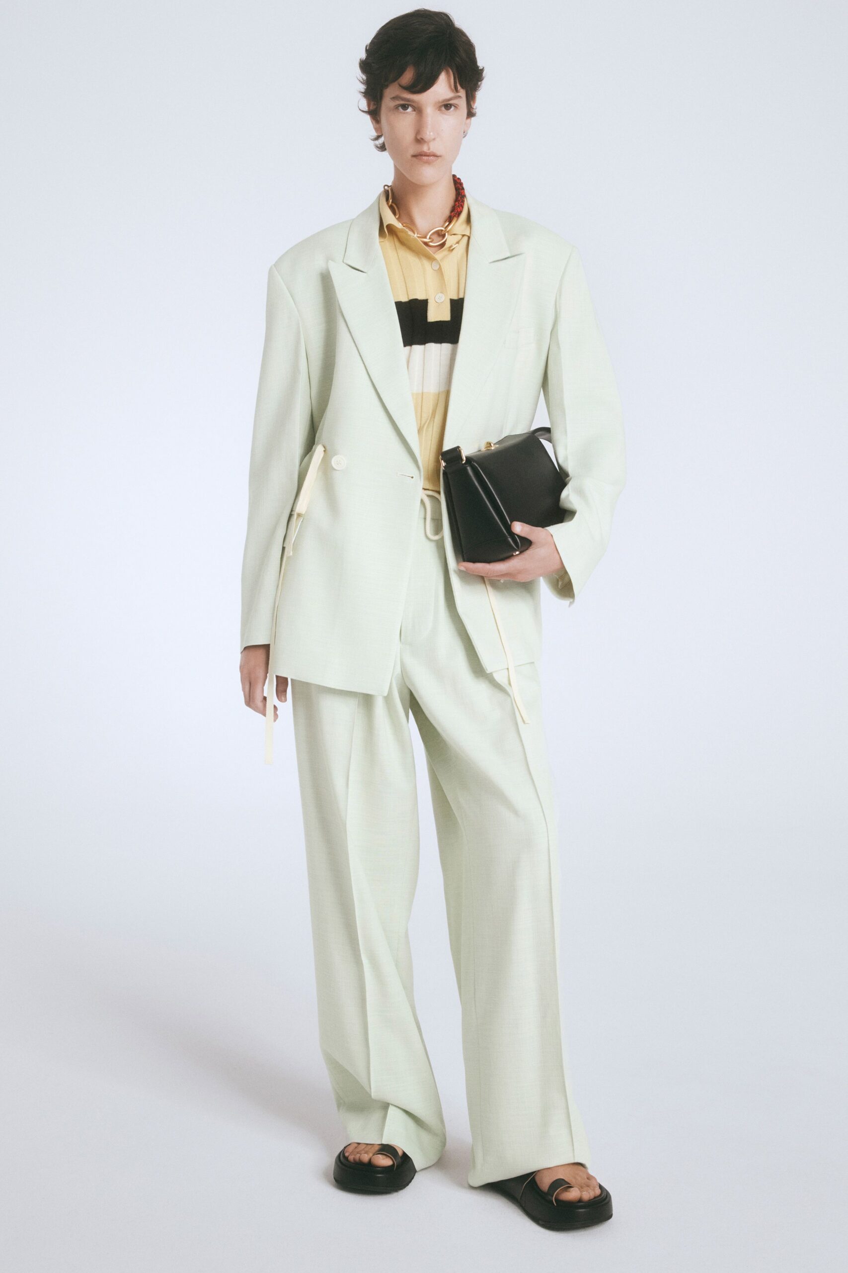 yellow cotton short-sleeve collared relaxed color-blocked shirt