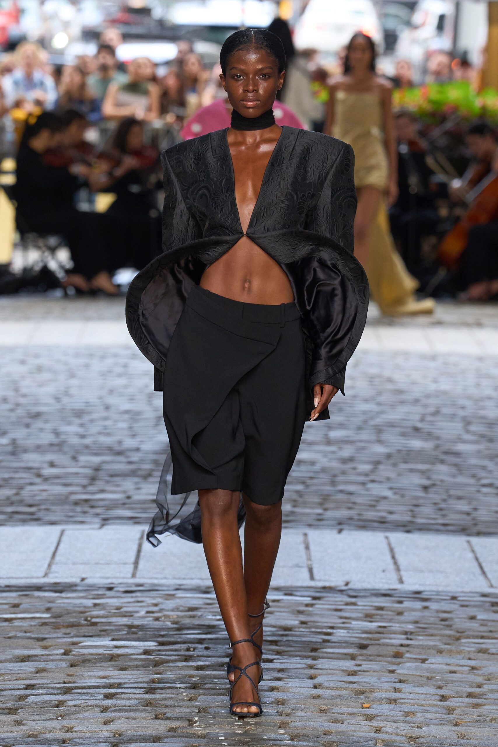 black embroidered blazer and pants
