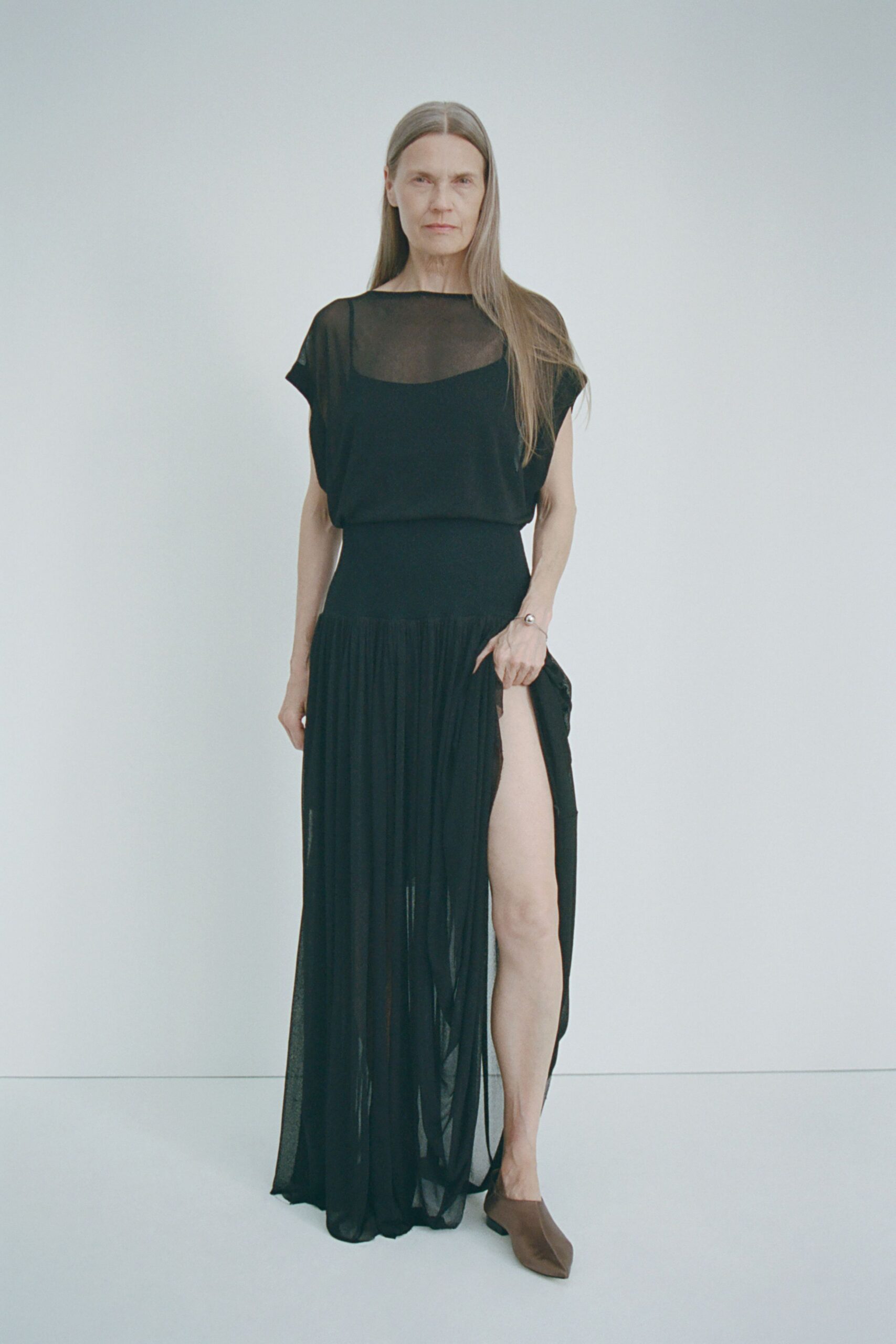 black sheer maxi dress with slit