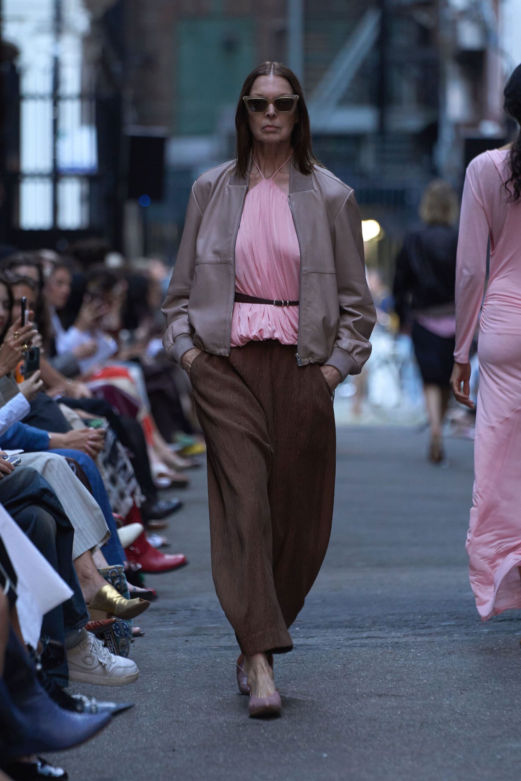 beige silk long-sleeve collared relaxed jacket