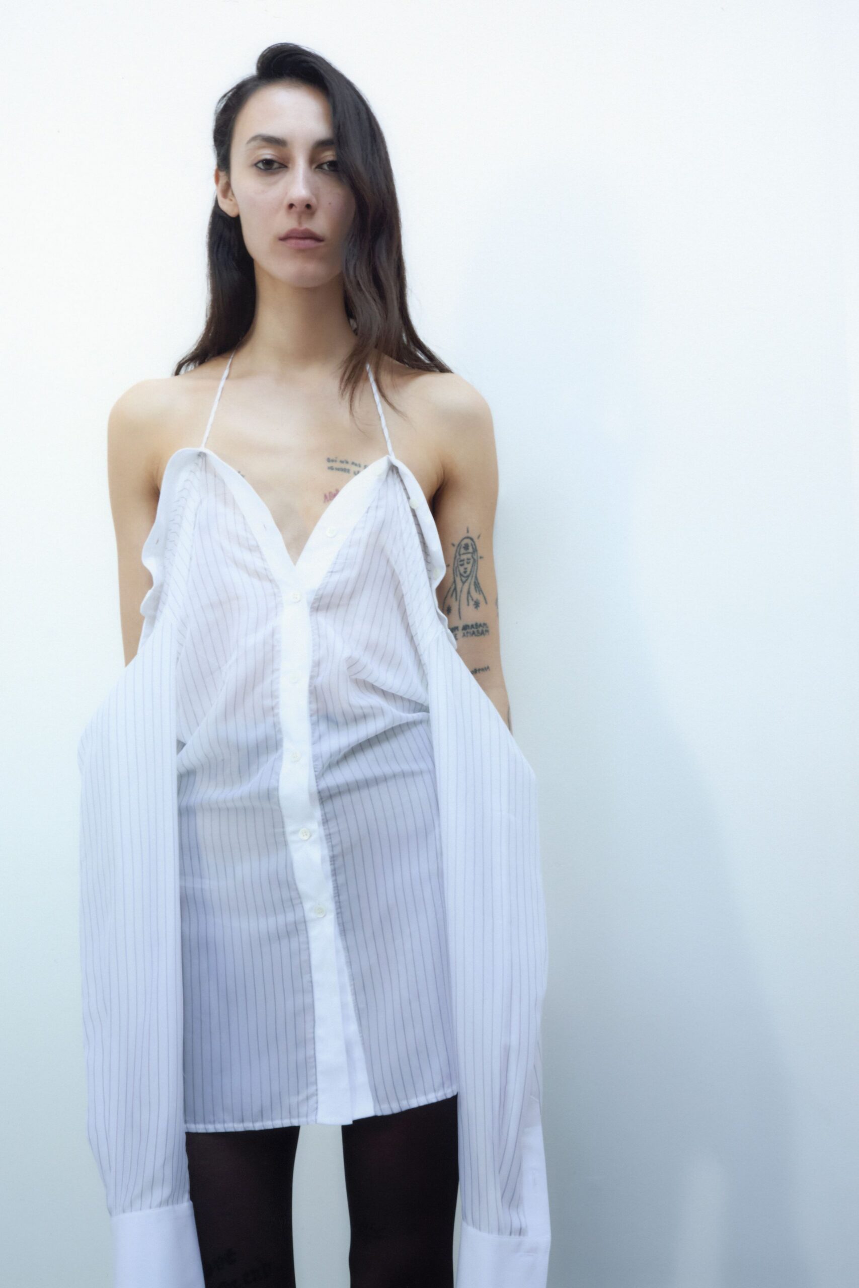 white striped sleeveless shirt