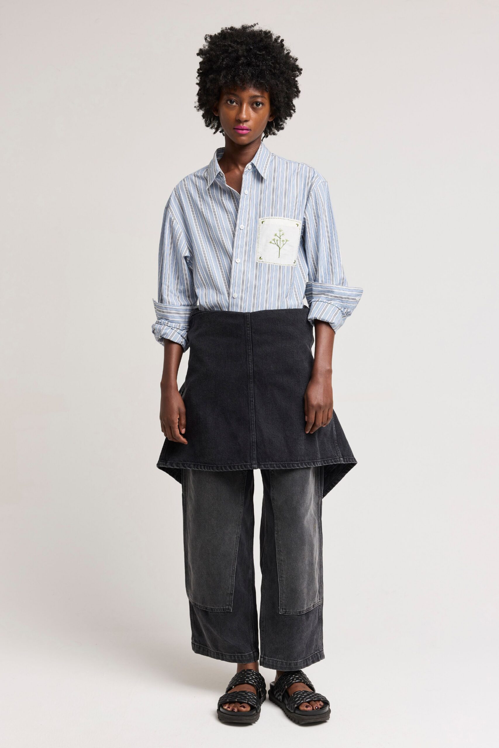 black denim asymmetric fitted skirt