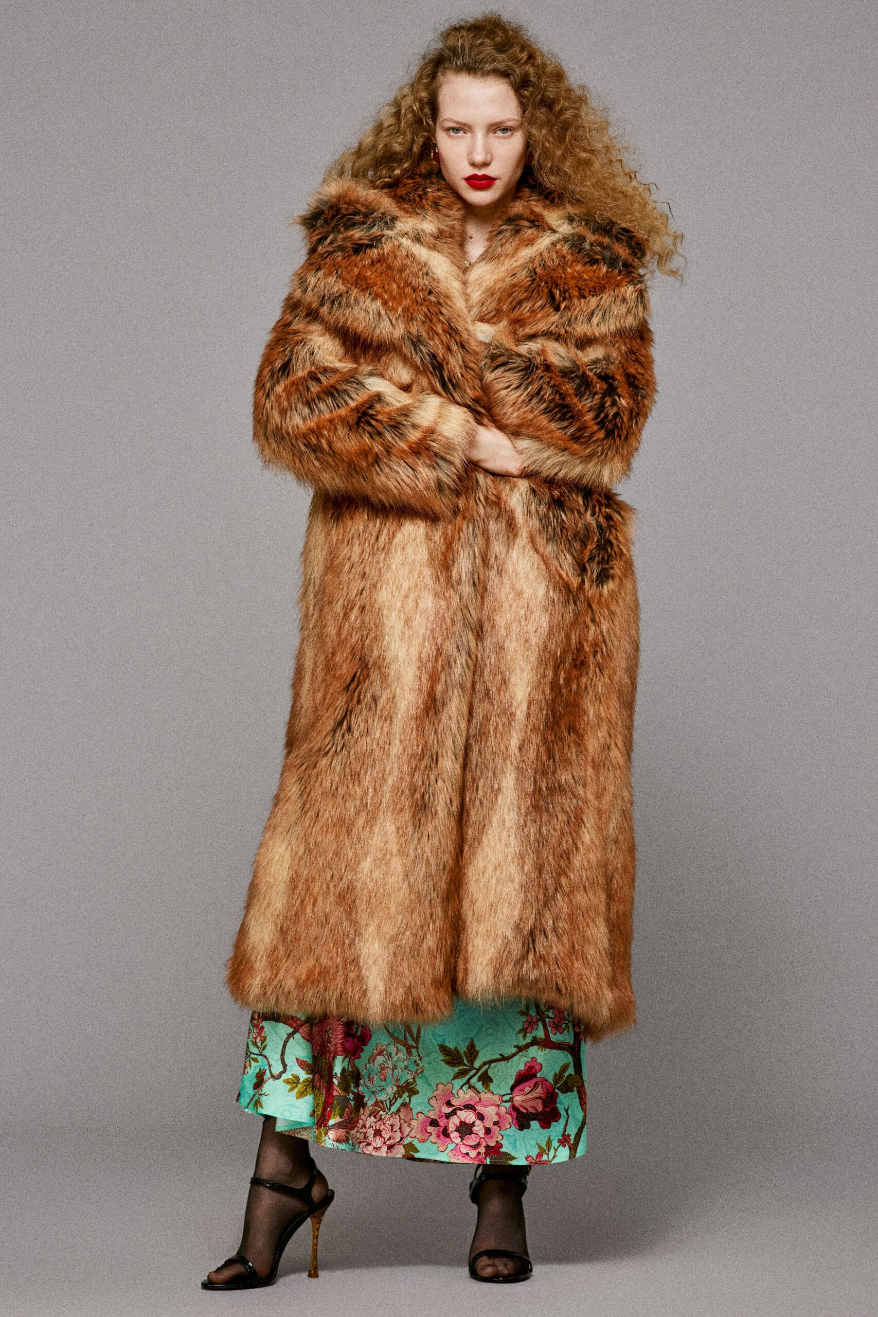 brown fur relaxed maxi coat