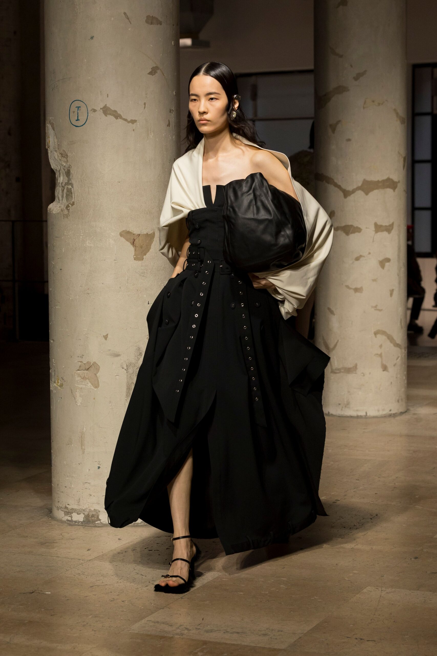 black midi dress with bag