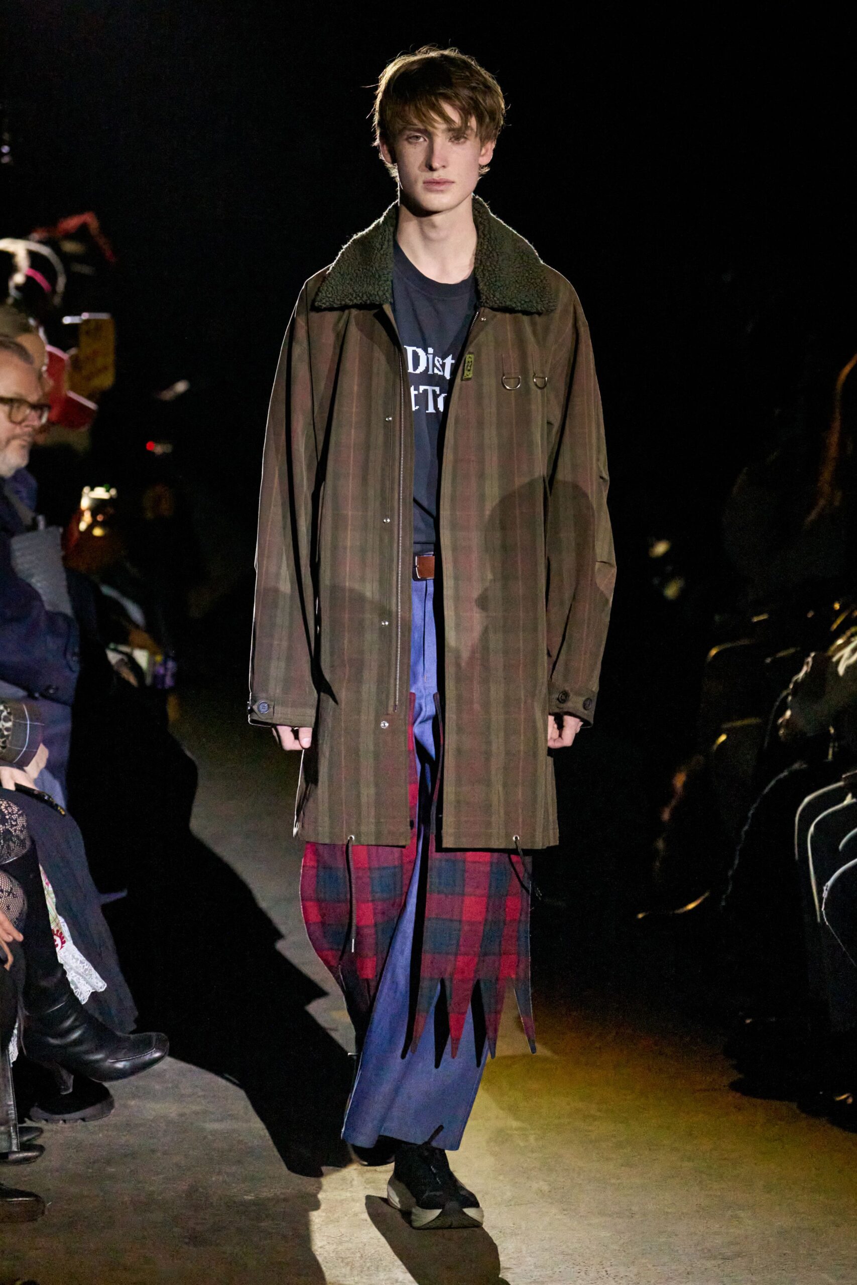 brown checked coat with t-shirt
