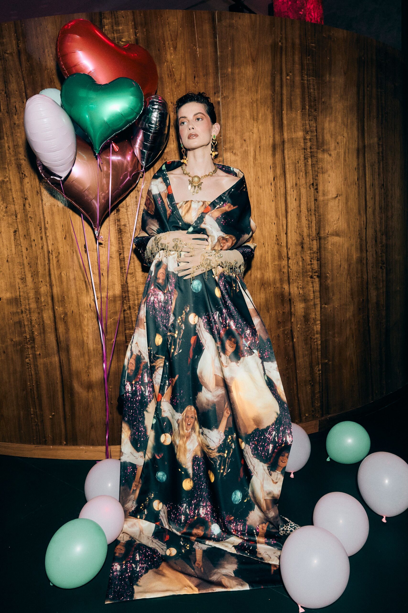 multi-colored printed gown
