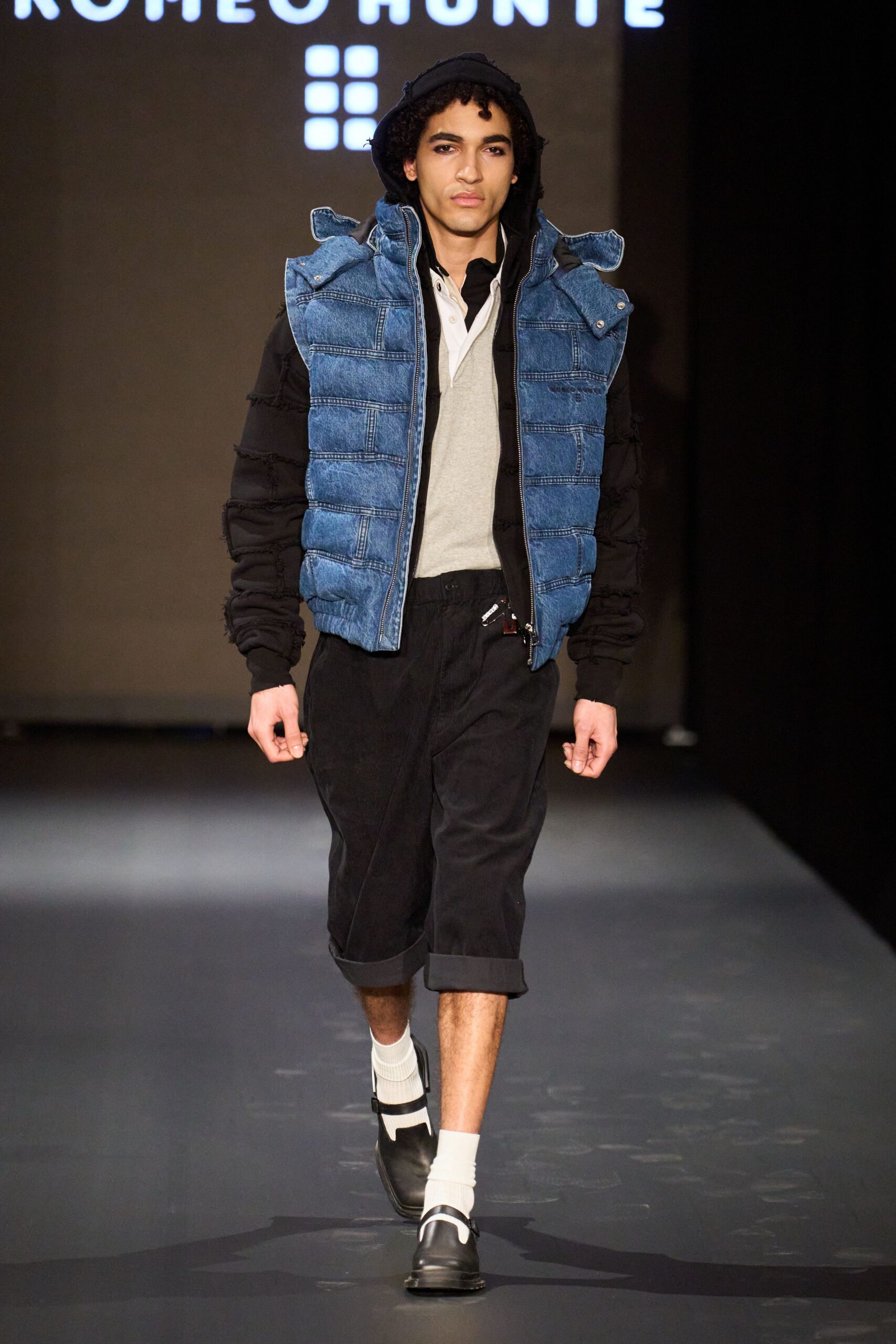 blue denim hooded relaxed zippered jacket