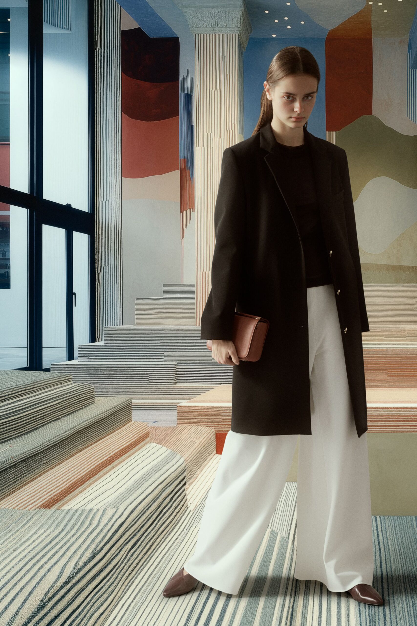 black wool long-sleeve collared tailored buttoned coat