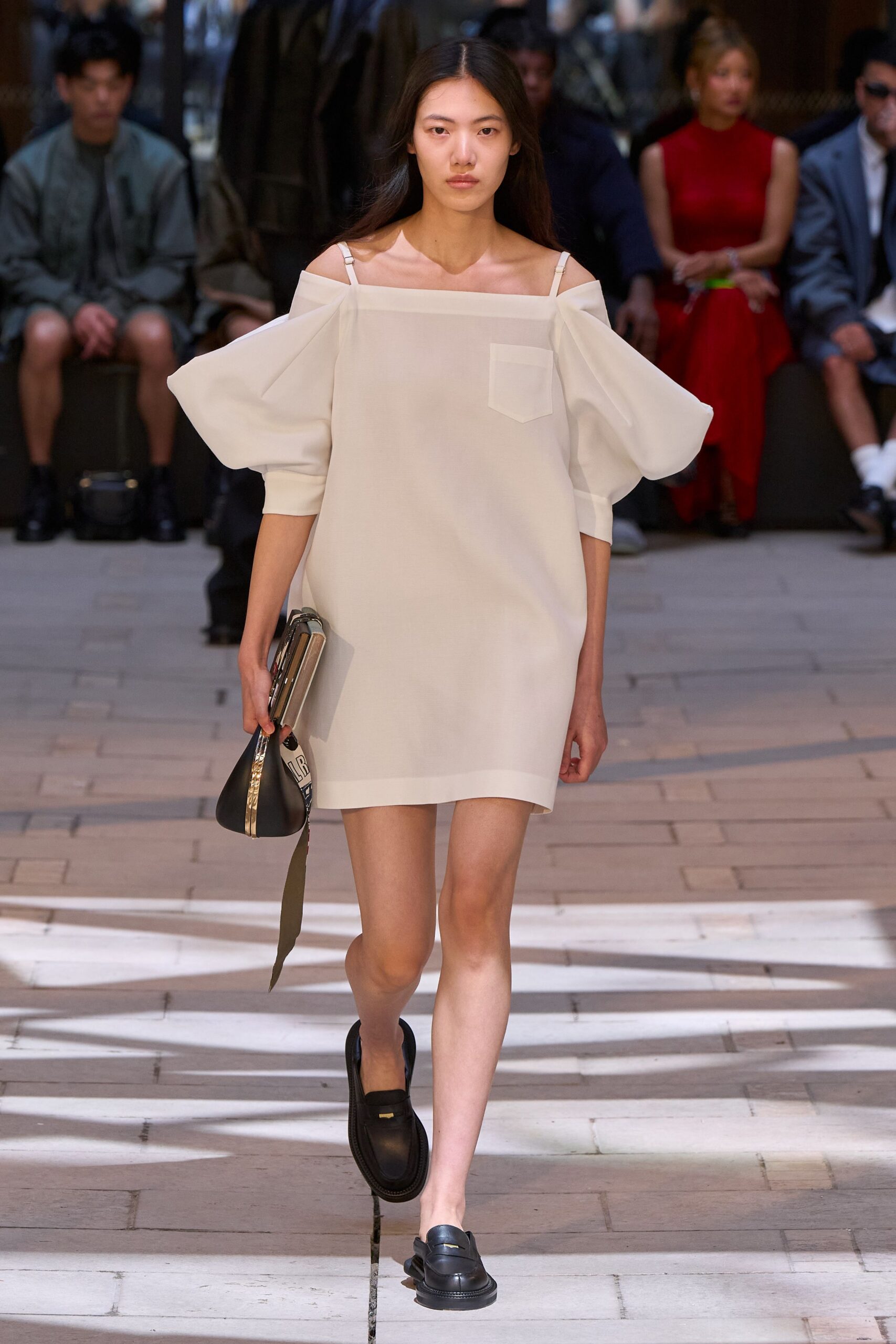 white cotton sleeveless off-shoulder relaxed pockets short dress