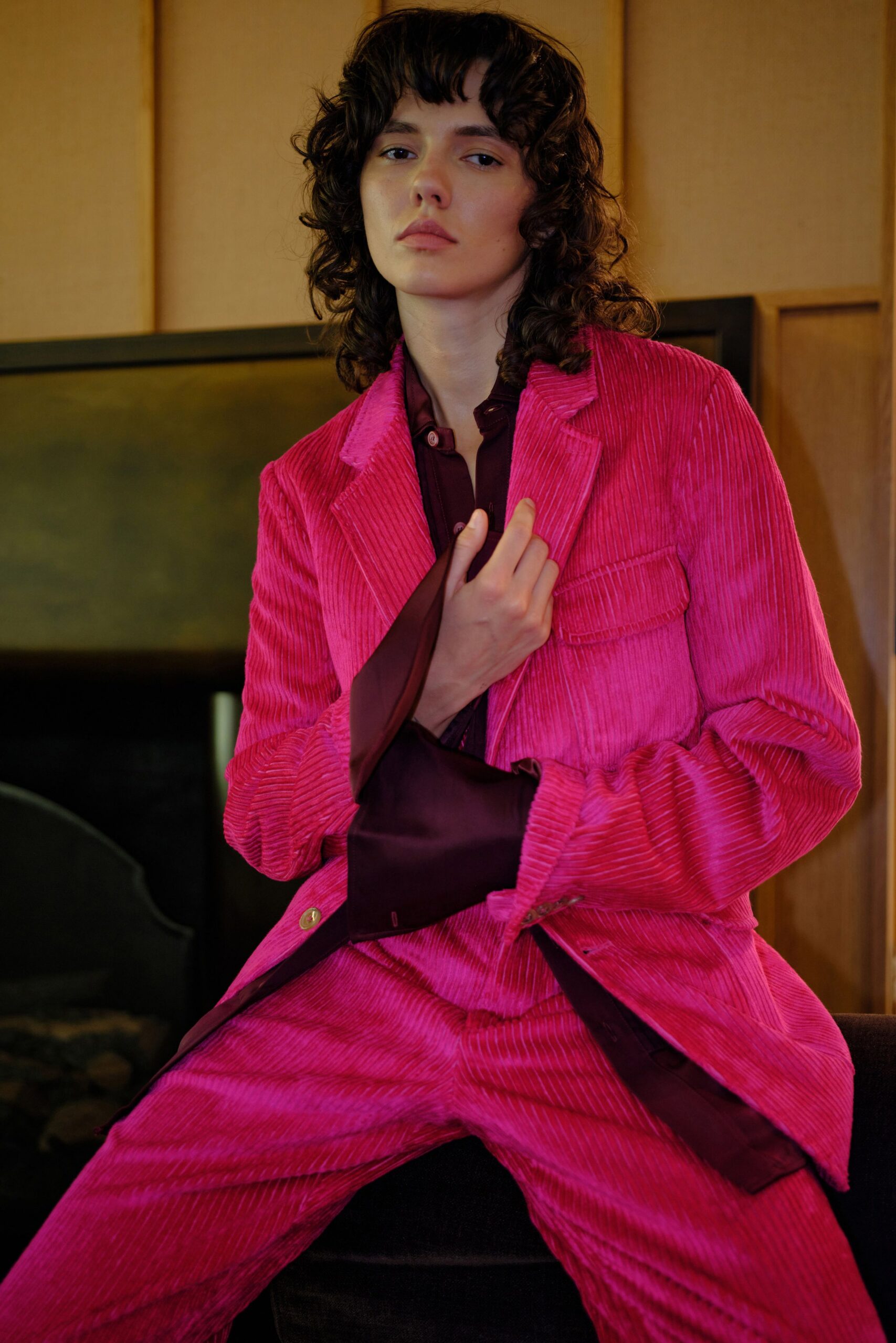 fitted pink cotton suit