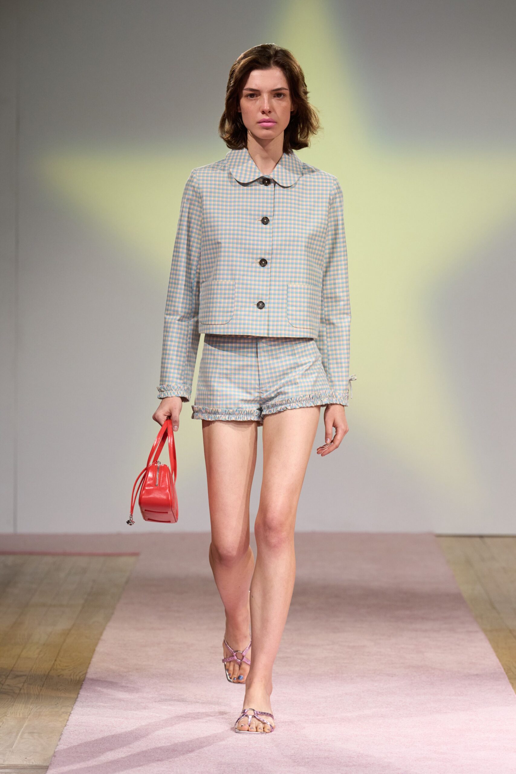 blue cotton long-sleeve collared fitted checked jacket