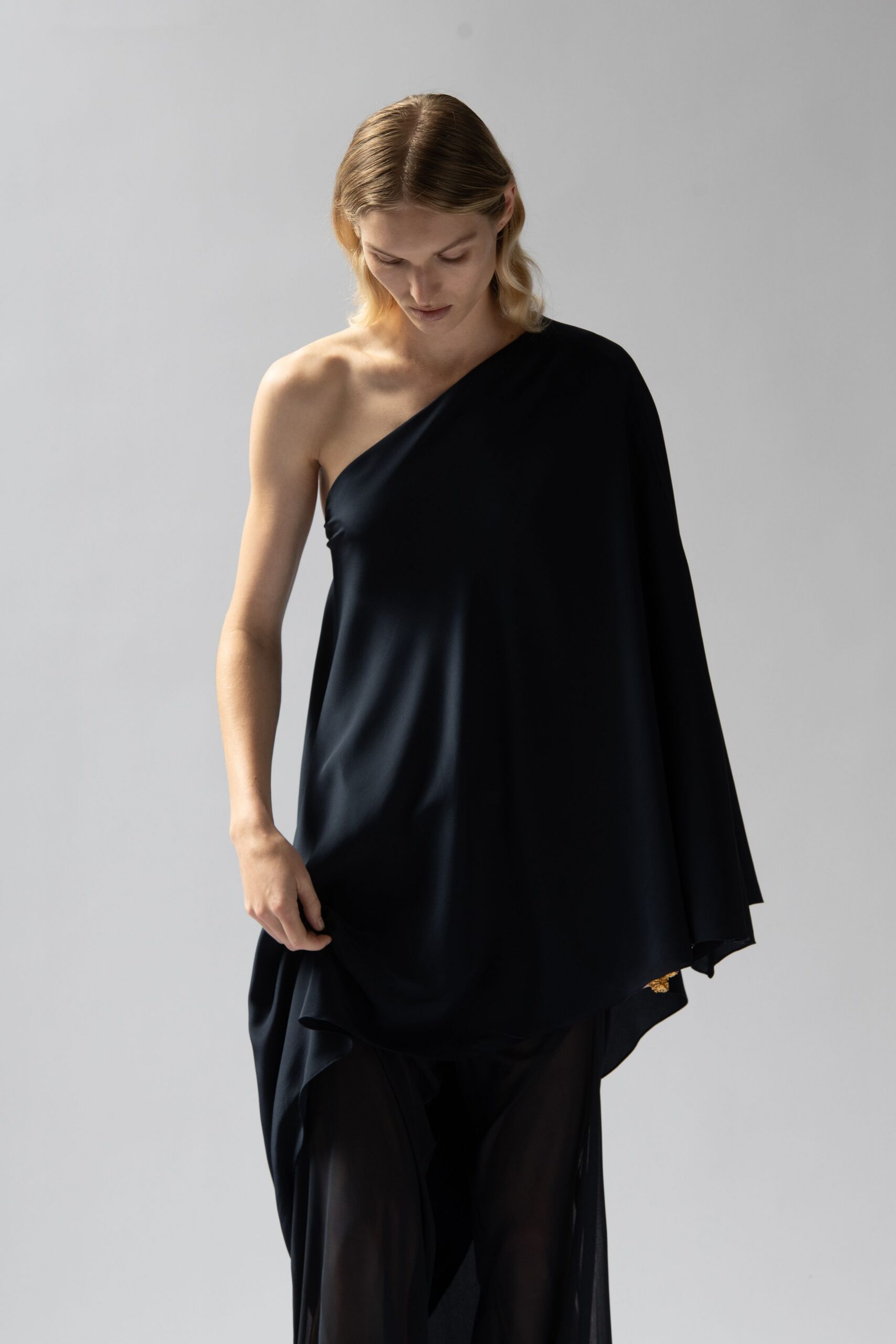 black silk asymmetric dress