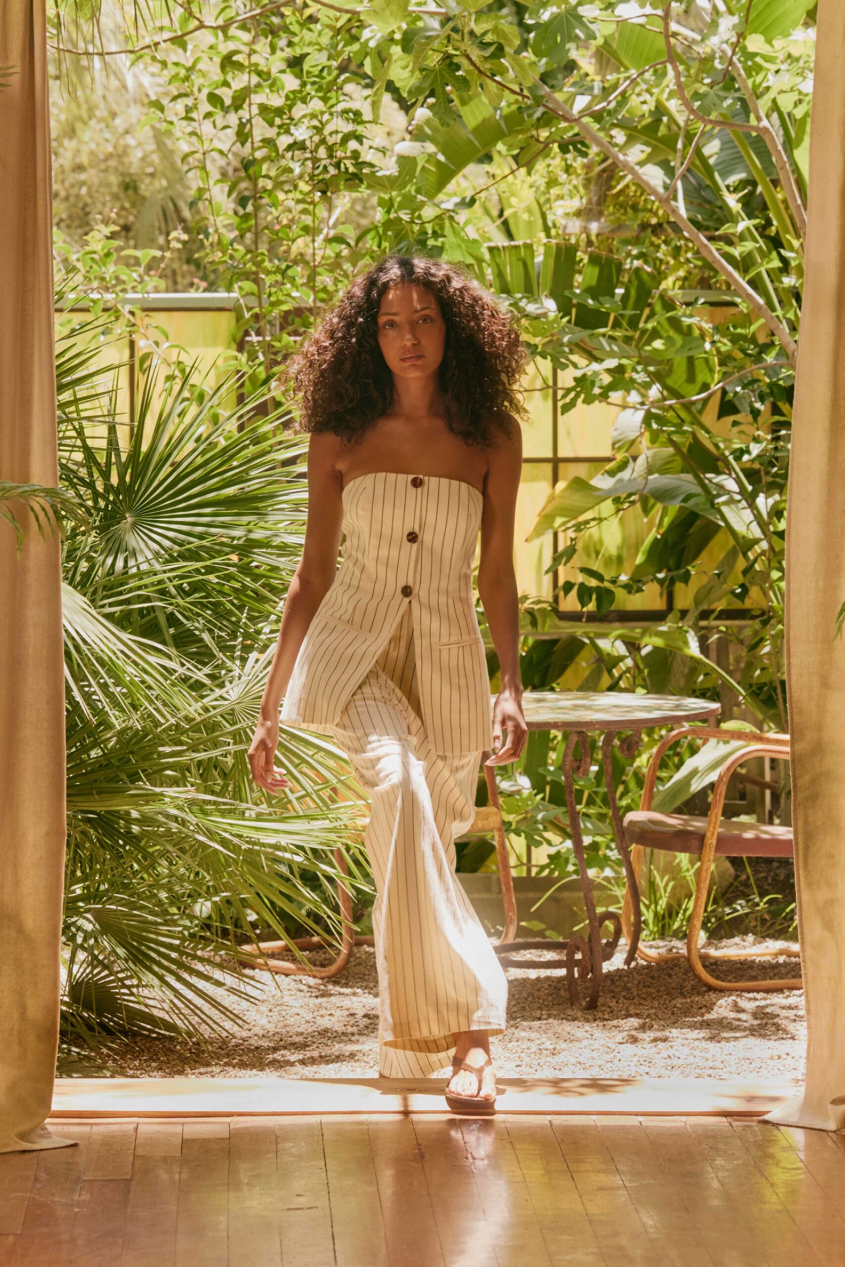 beige and white striped jumpsuit