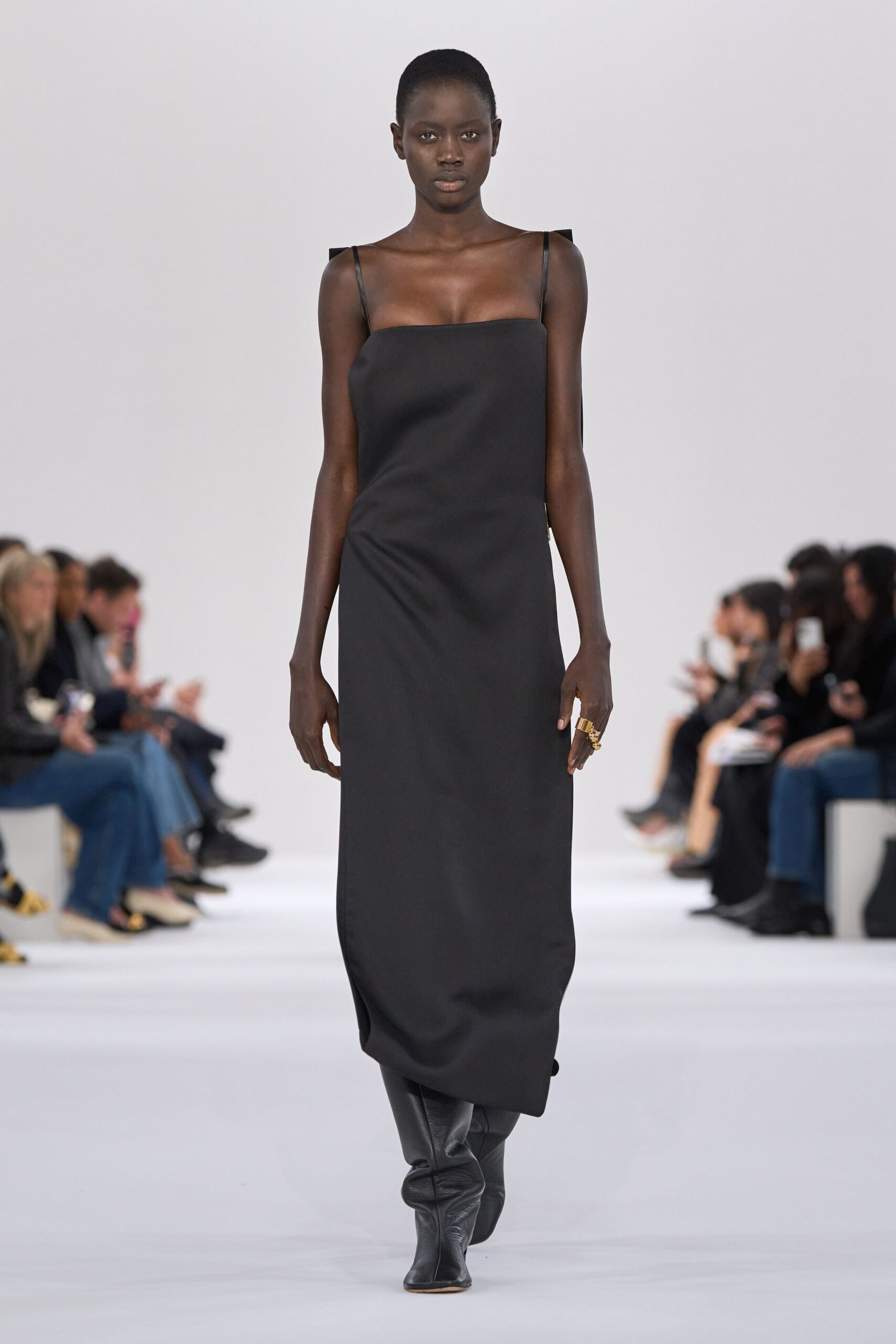 black silk maxi dress with boots