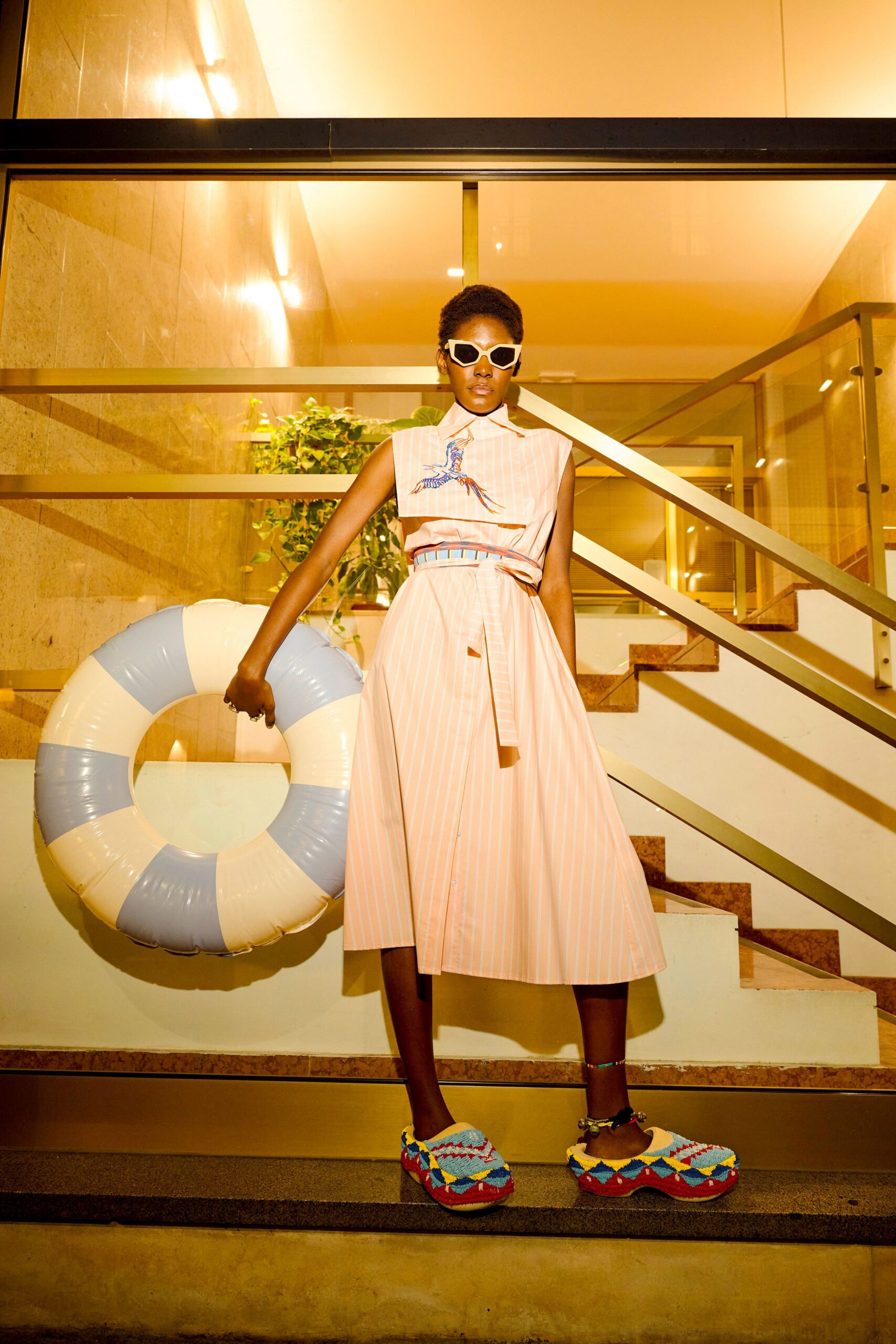 pink and white striped midi dress