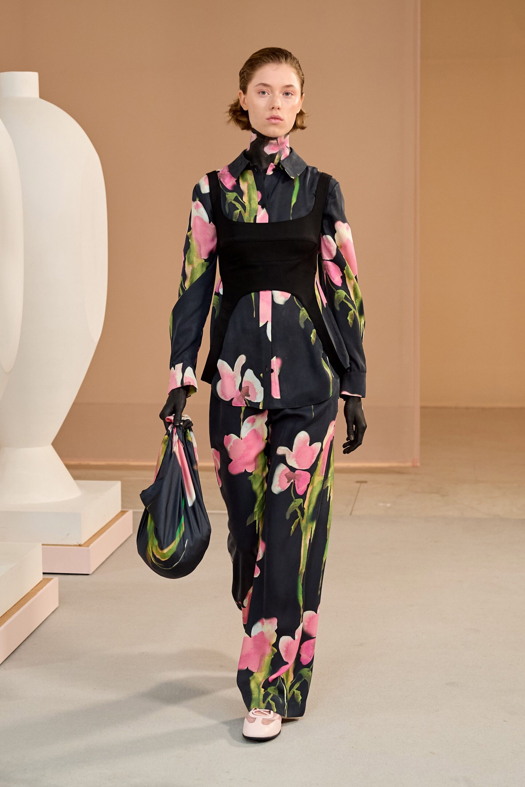 floral black silk maxi dress