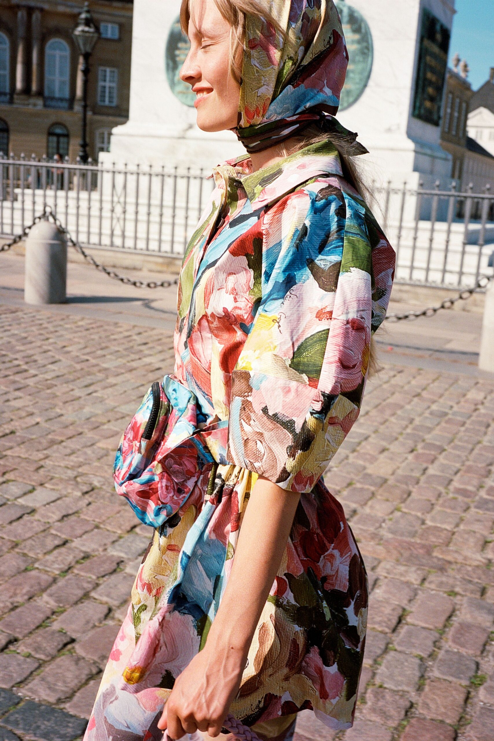multi cotton short-sleeve collared fitted floral belted dress