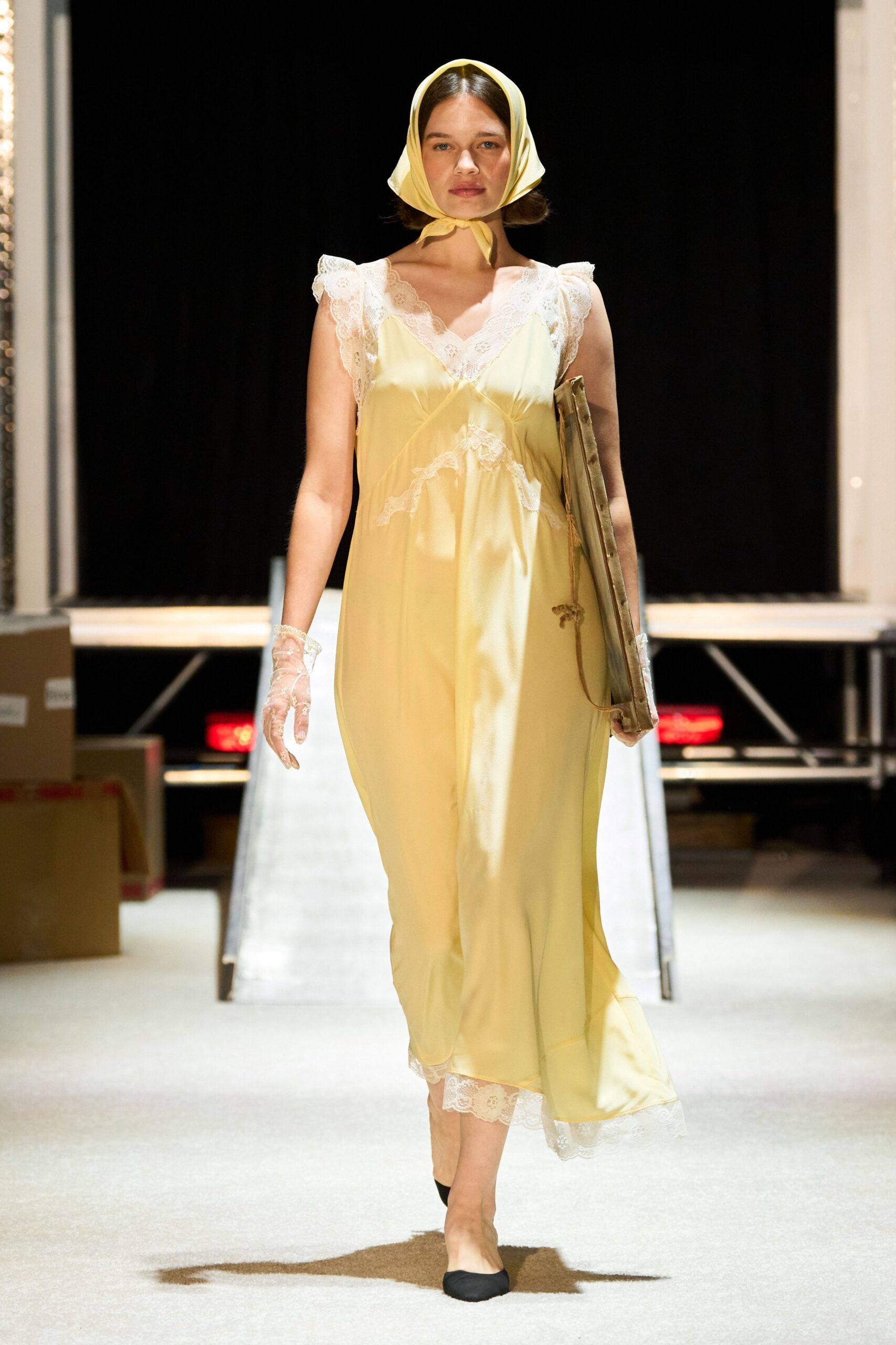 yellow midi dress with scarf