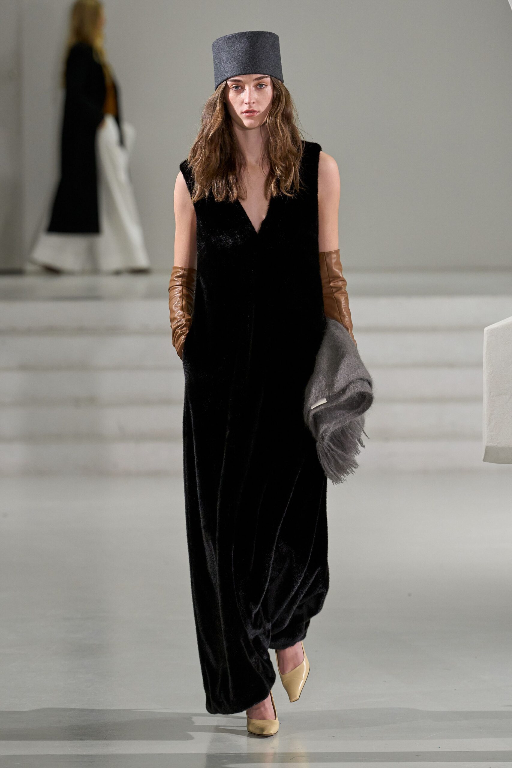 black velvet sleeveless gown