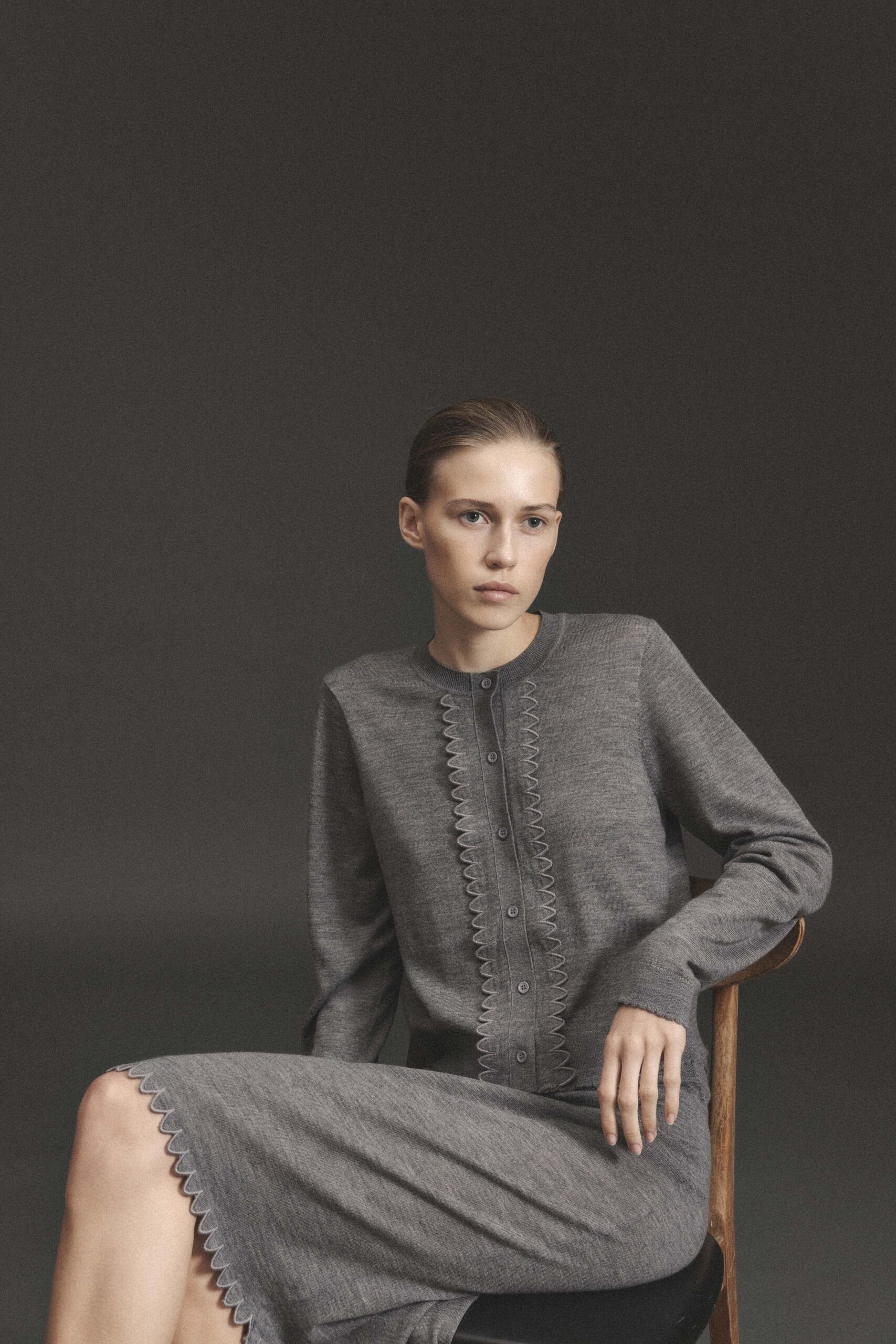 gray wool cardigan and dress