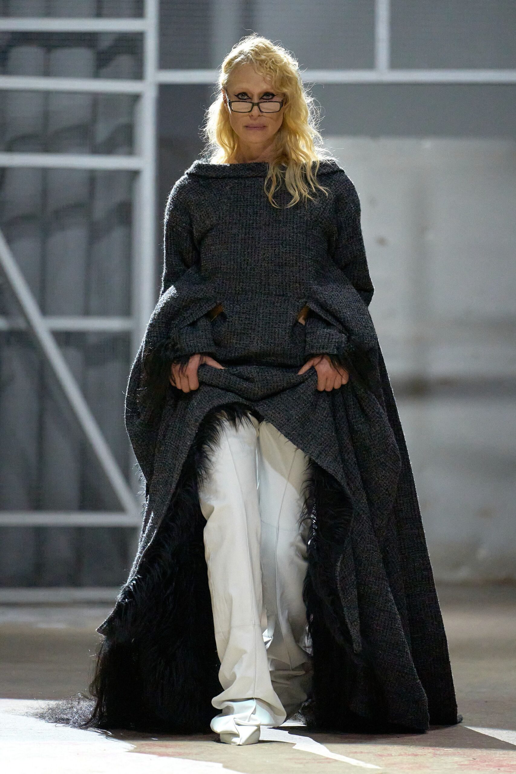 black wool long-sleeve relaxed draped maxi cape