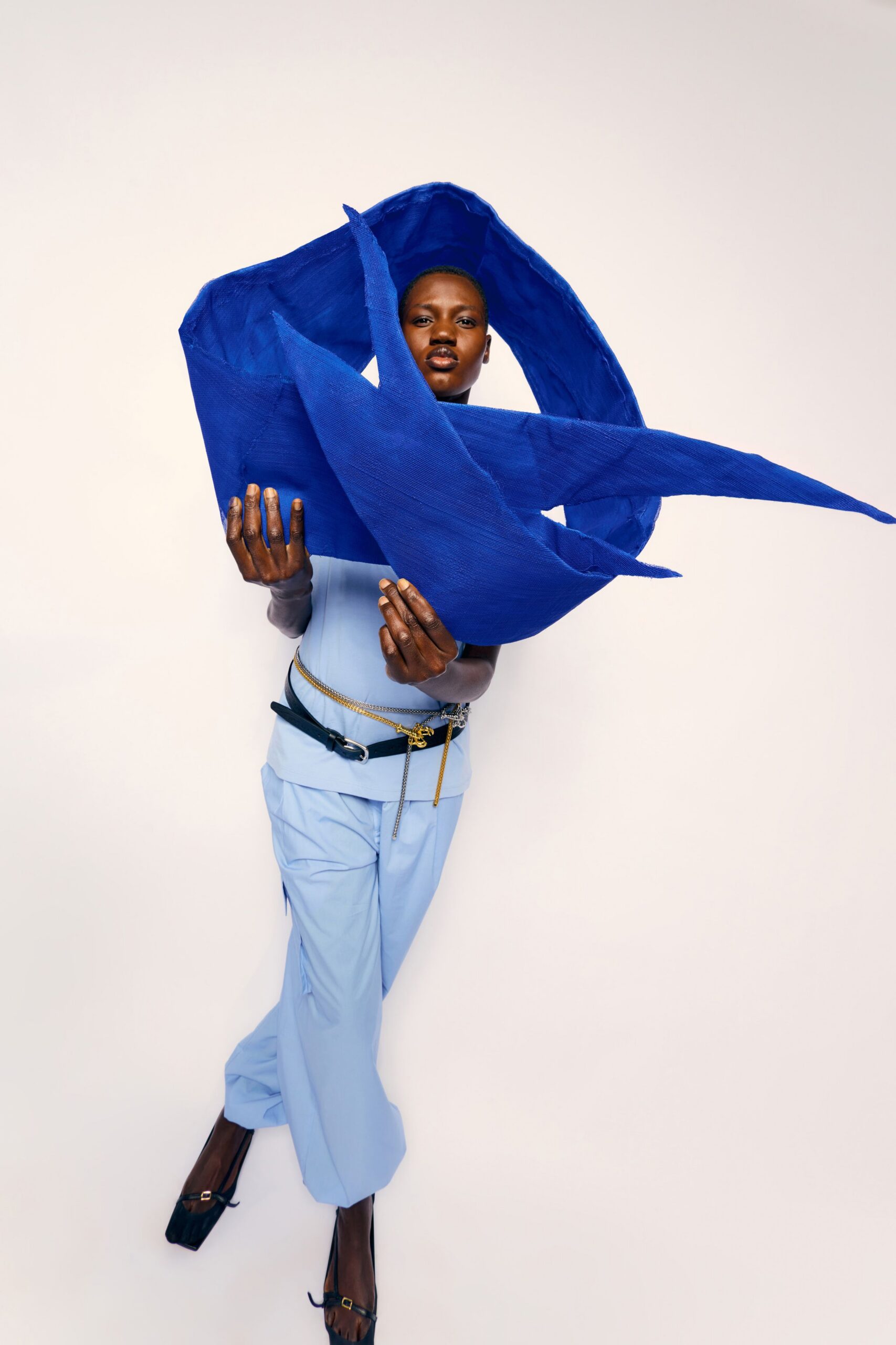 blue draped scarf