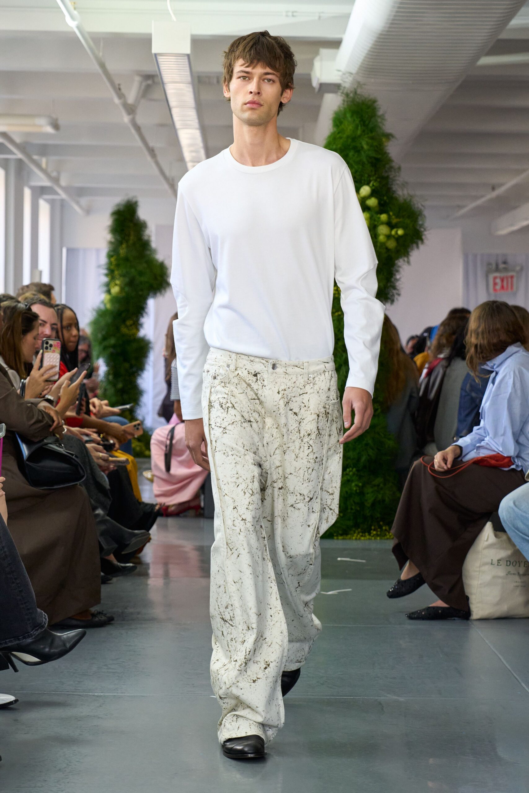 white relaxed shirt with printed pants