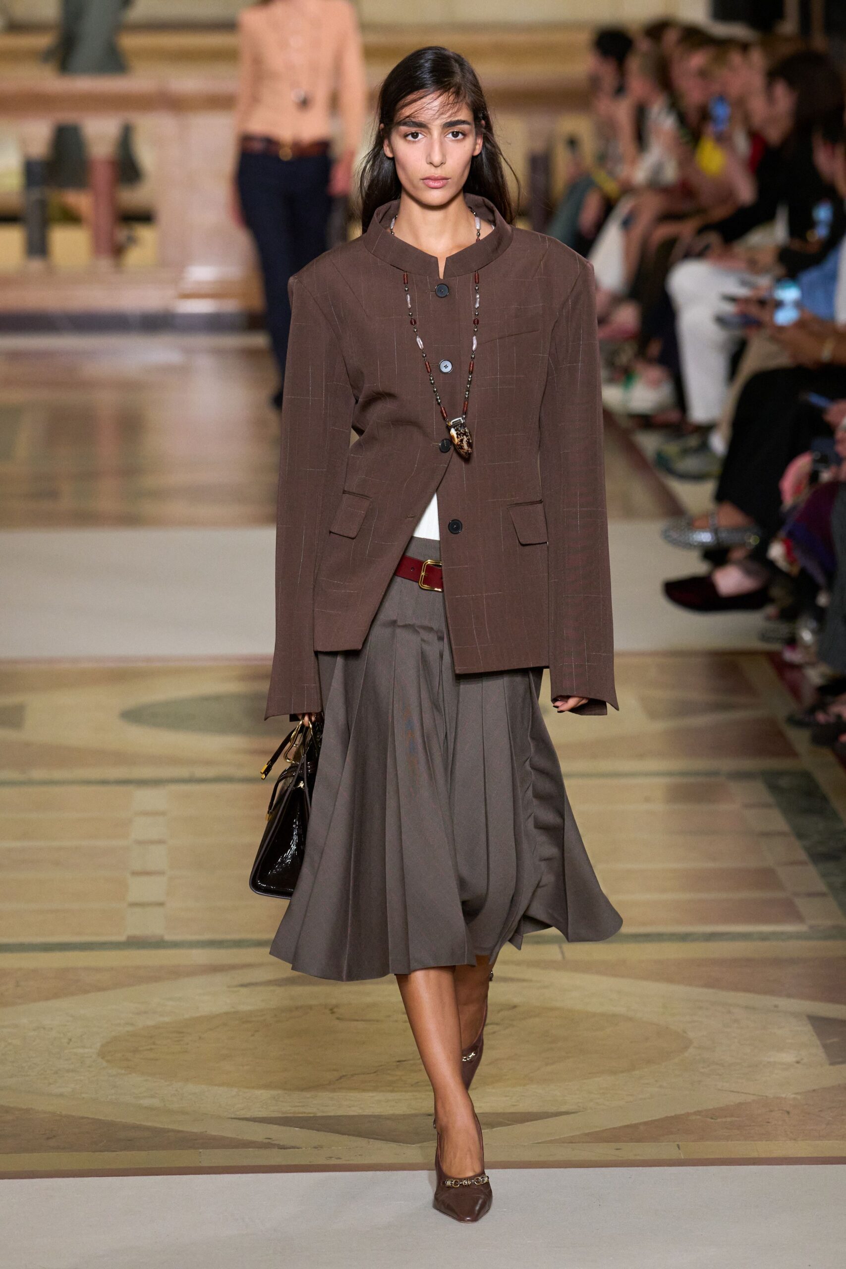 brown tweed long-sleeve collared oversized buttoned jacket