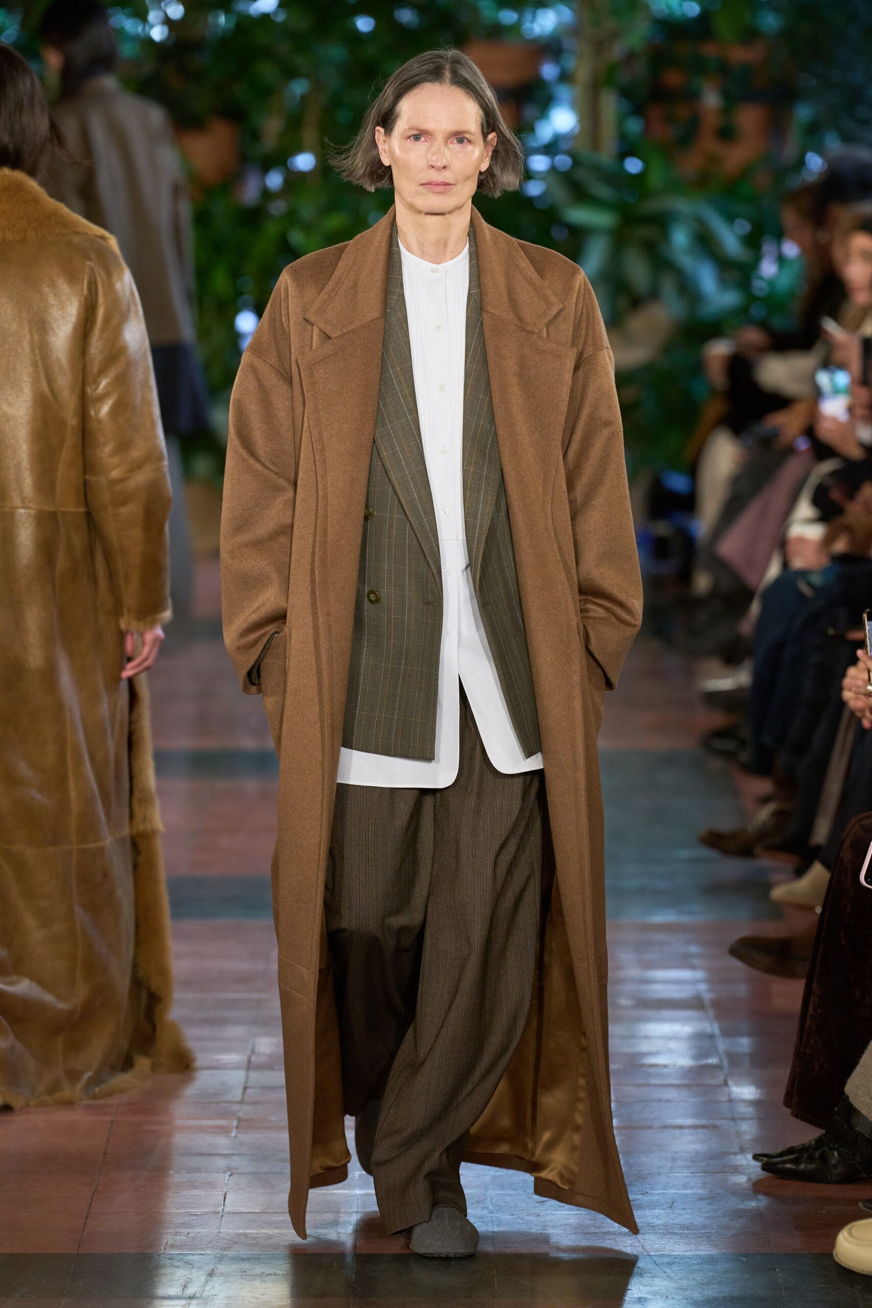 brown wool coat with gray blazer