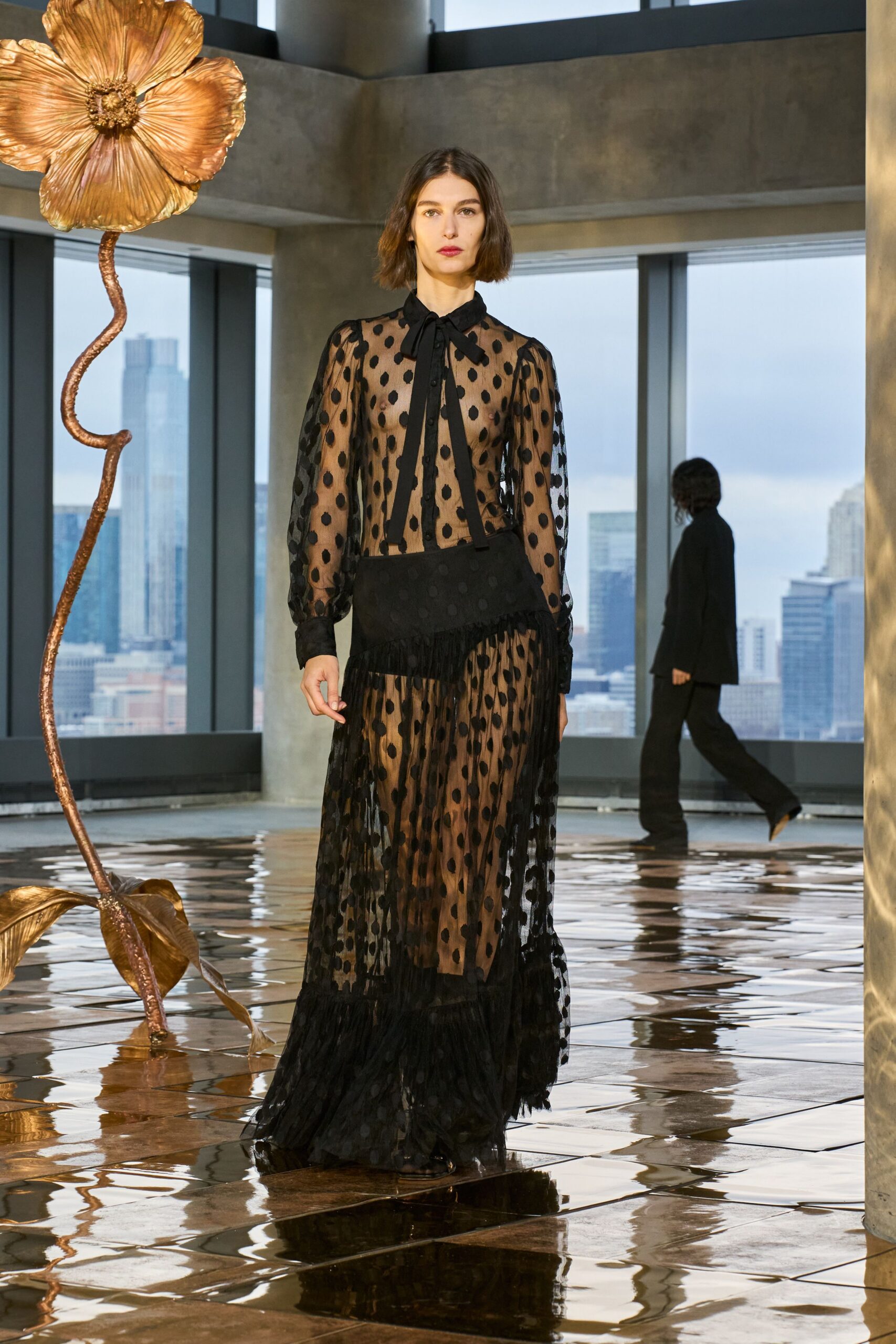 black sheer polka-dot maxi dress