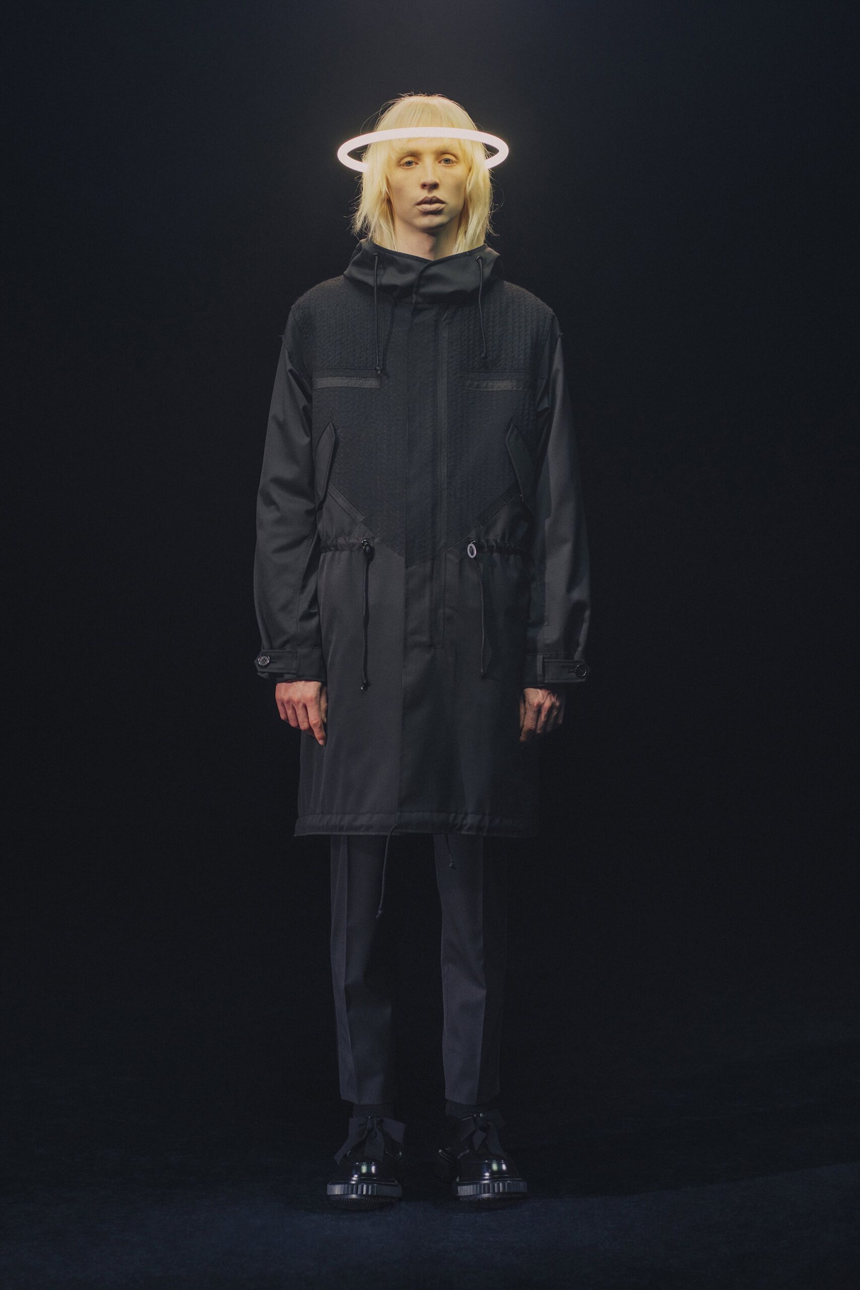black relaxed coat with slim pants