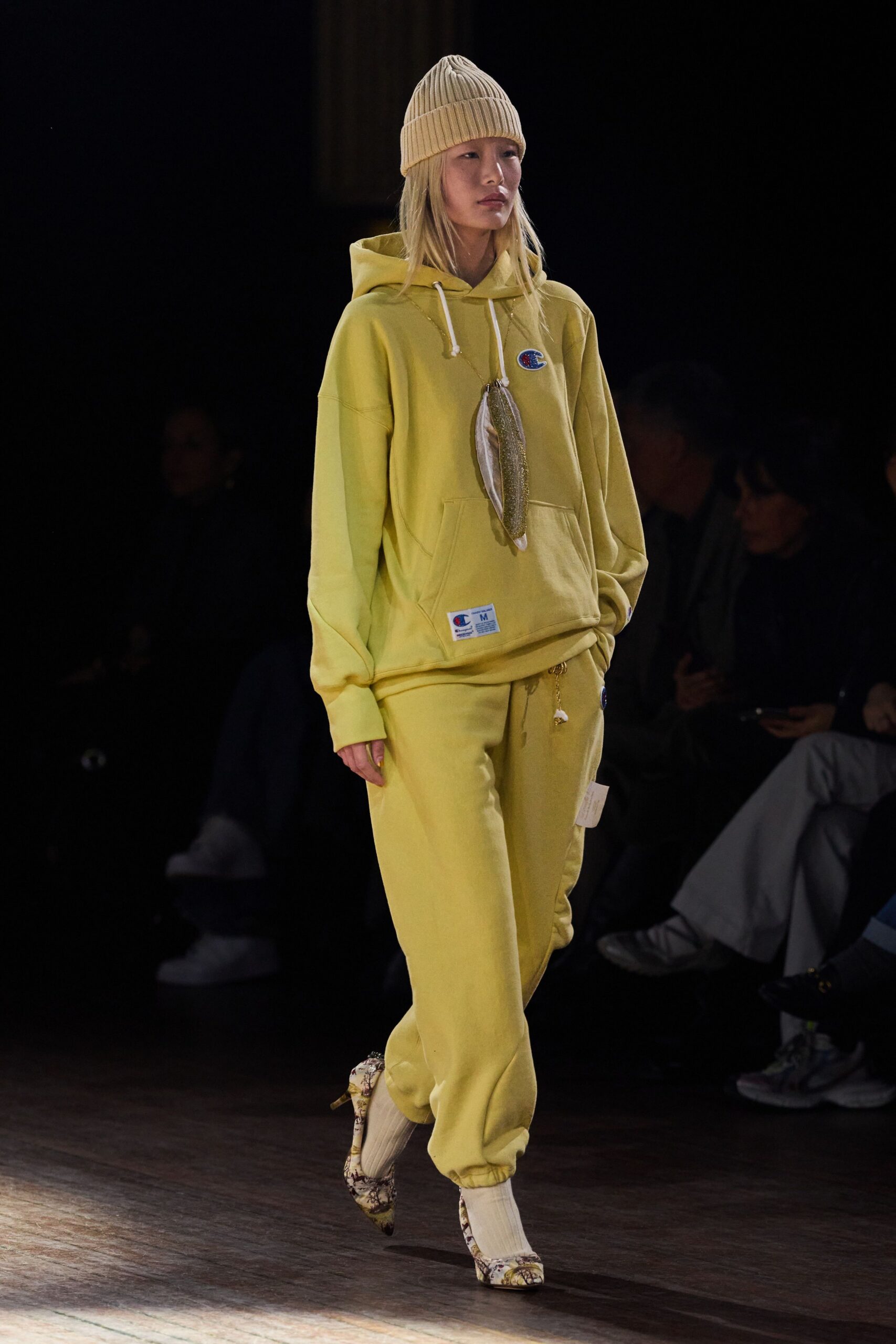 yellow cotton long-sleeve hooded relaxed hoodie