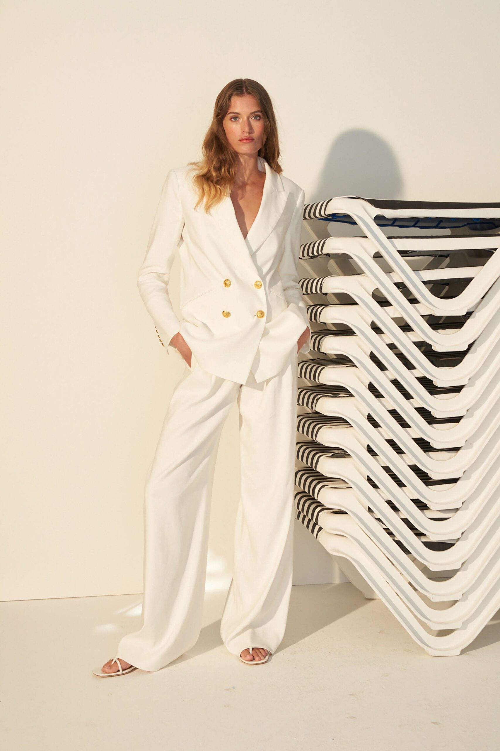 white tailored blazer and pants