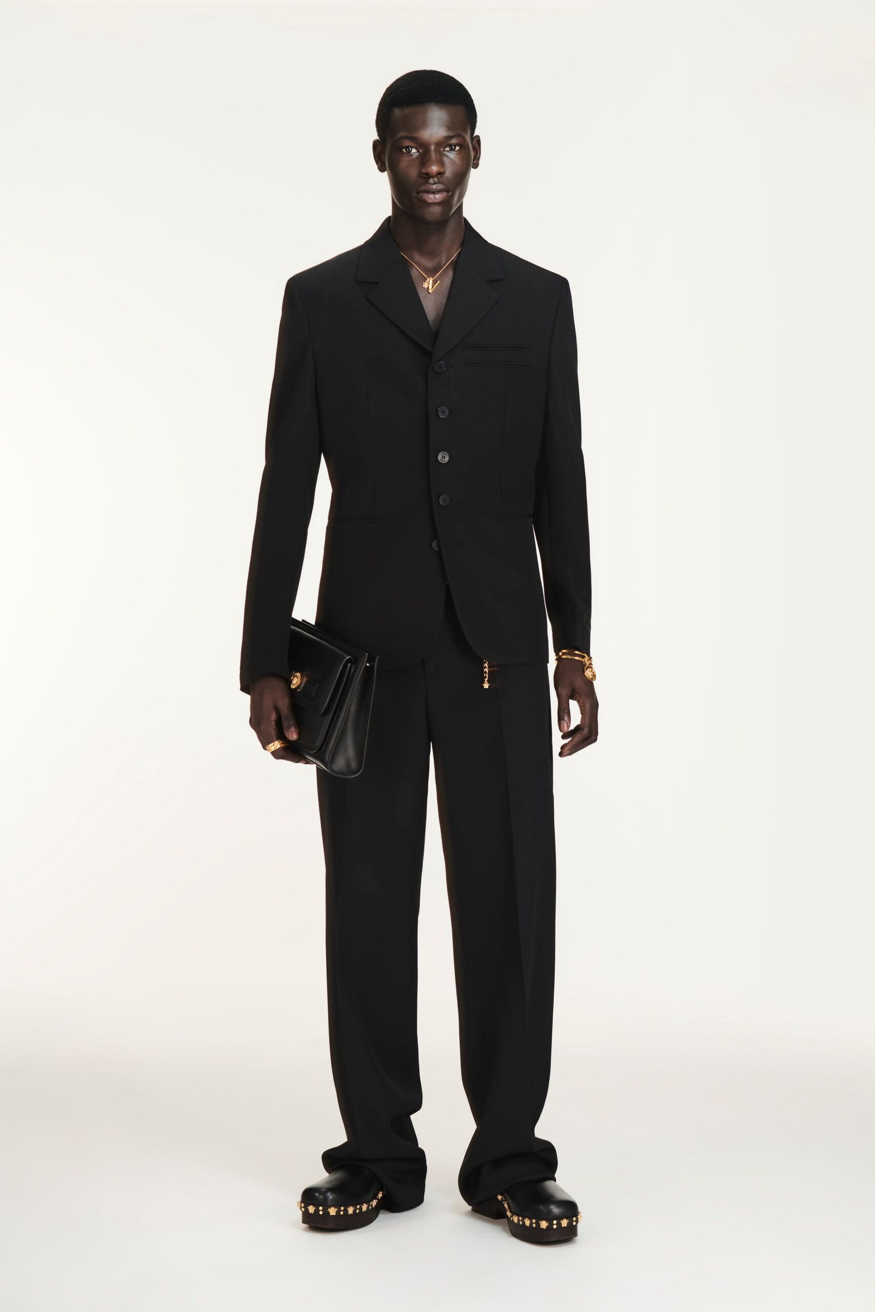 black tailored suit with accessories