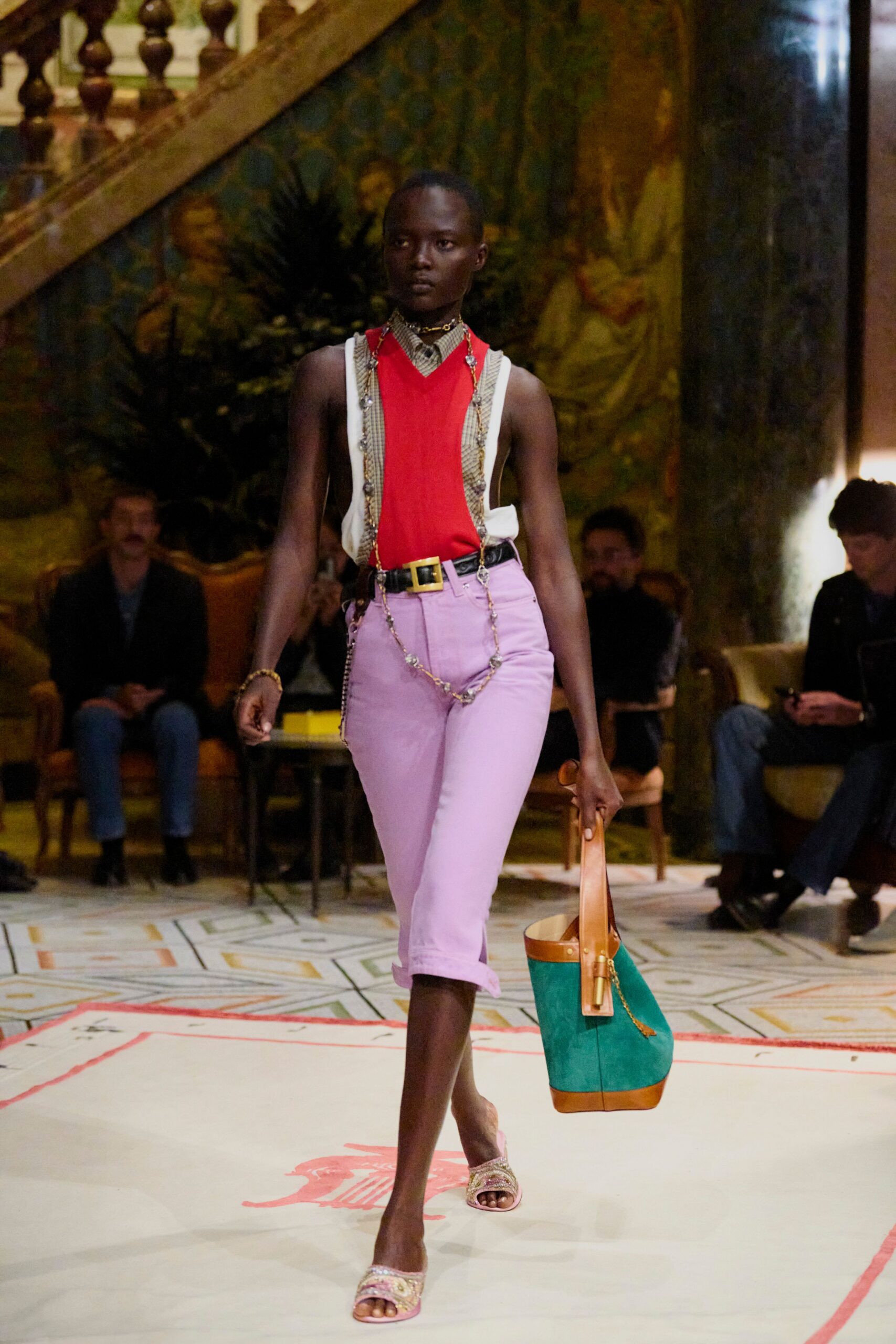 pink fitted straight-leg pants