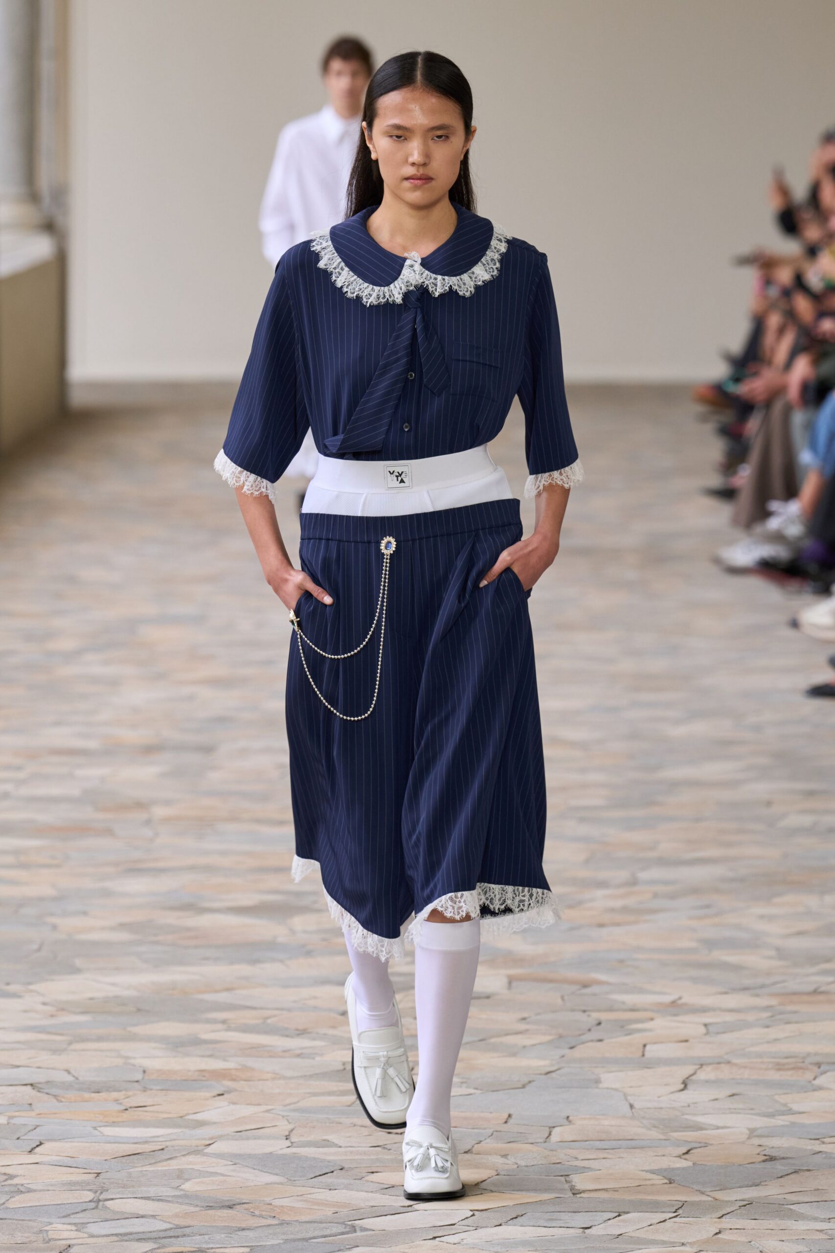 blue cotton shirt-dress with pleats